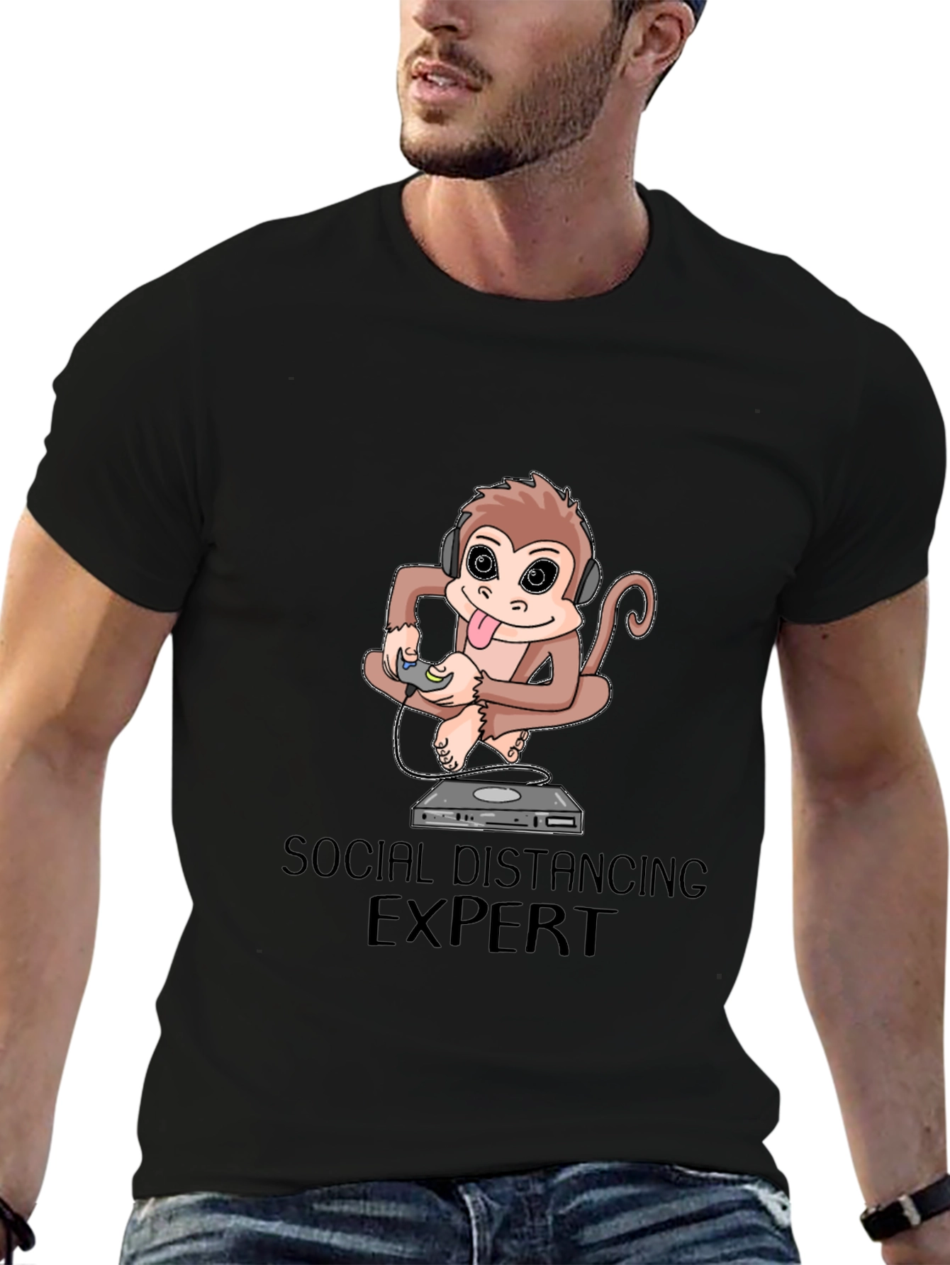 Black Social Distancing Expert Monkey Graphic Tee view 6