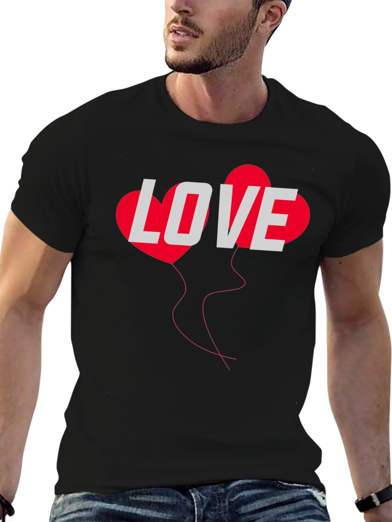 Black Love Heart Balloon Graphic Tee - Black Casual T-Shirt view 6