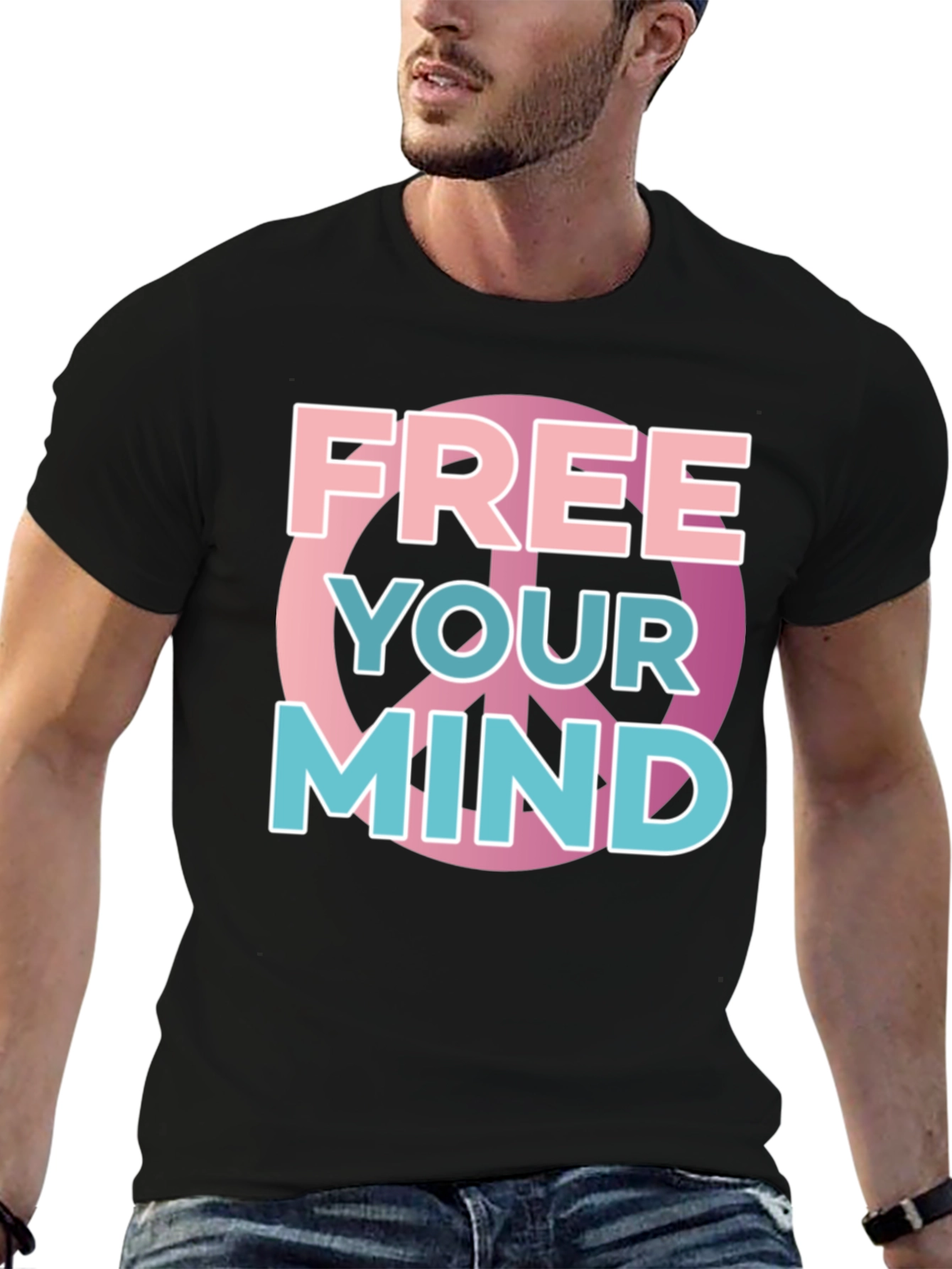 Black Free Your Mind Graphic Tee - Black Cotton Blend view 6