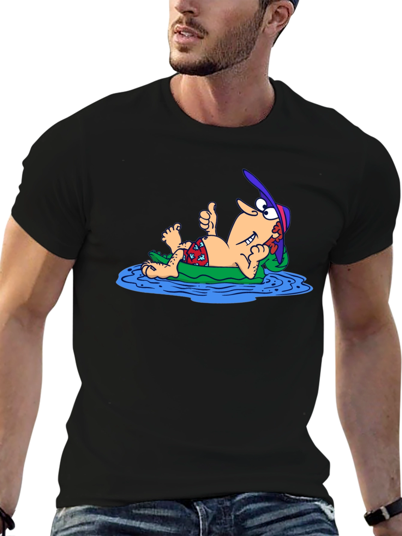 Black Funny Cartoon Relaxing T-Shirt view 6