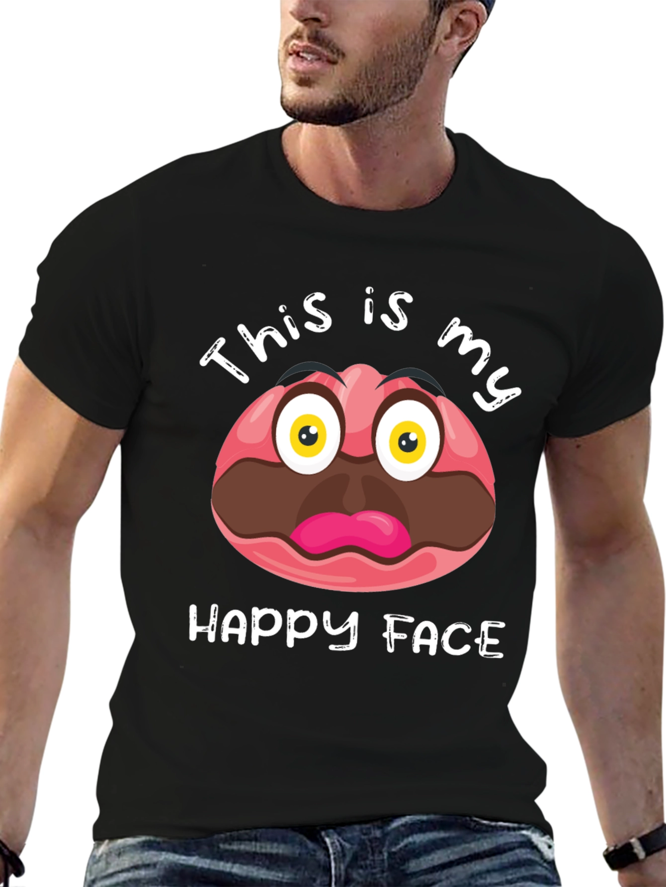 Black Funny This Is My Happy Face Graphic T-Shirt view 6