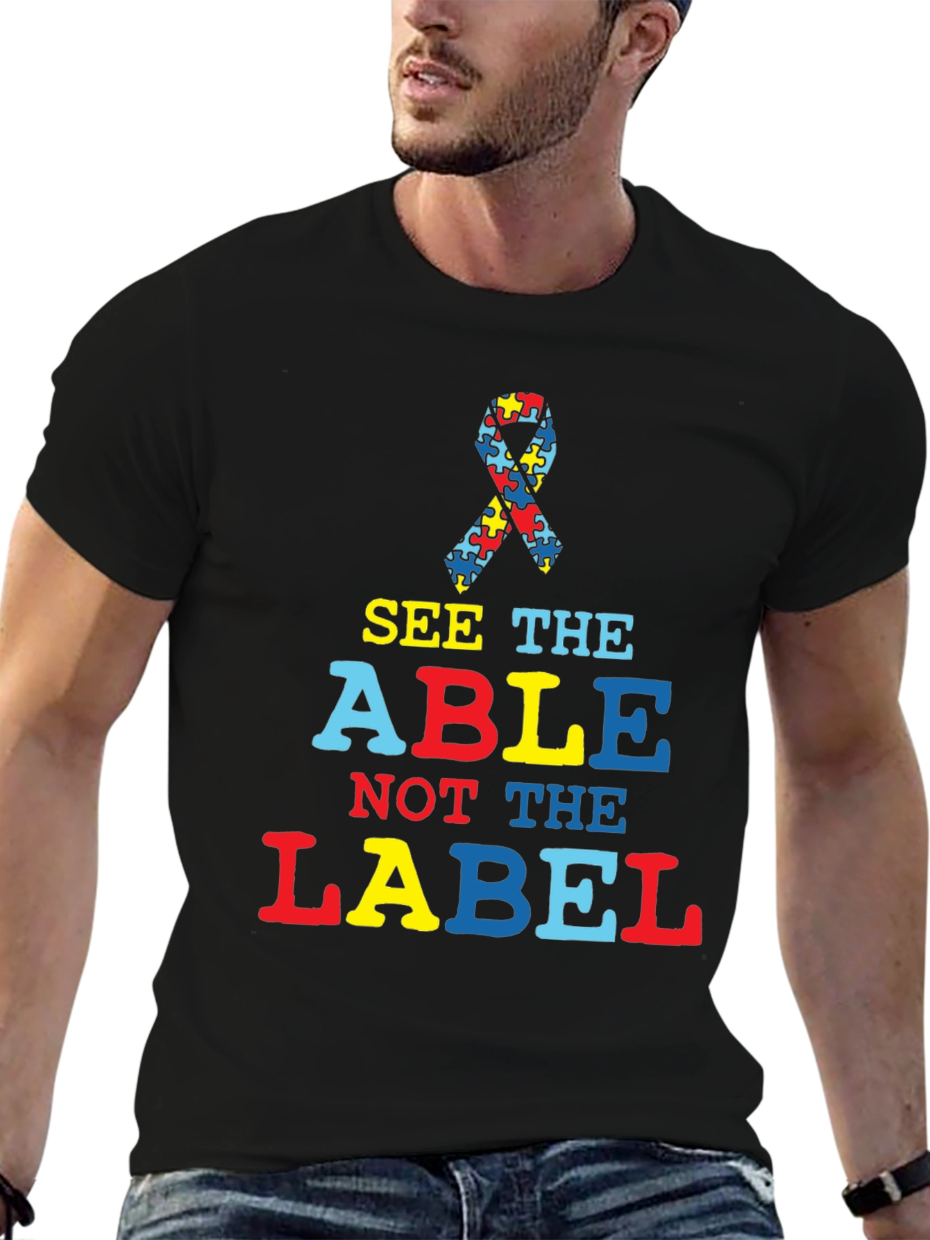Black Autism Awareness T-Shirt - See the Able view 6
