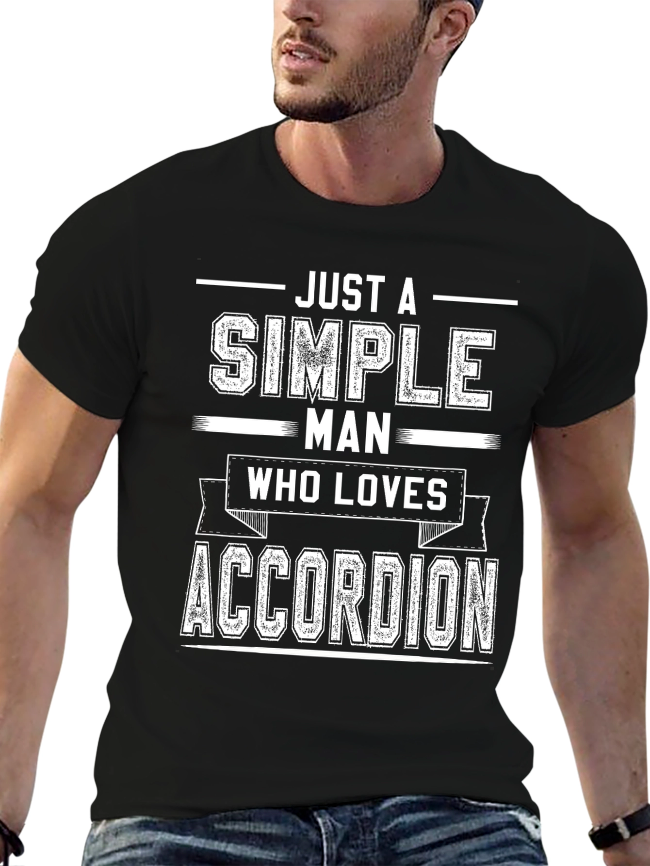 Black Simple Man Accordion Lover T-Shirt view 6