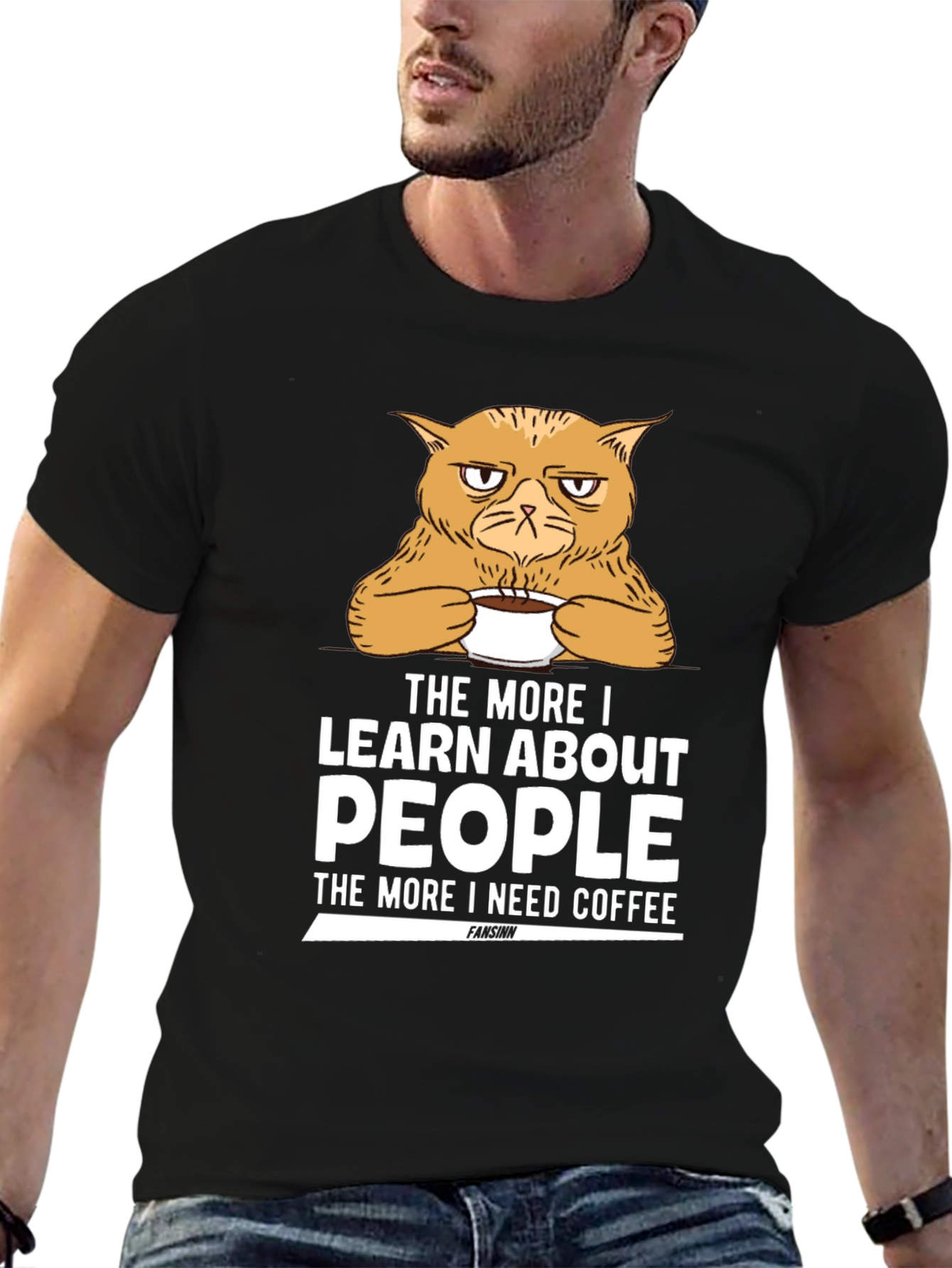 Black Grumpy Cat Coffee T-Shirt - Learn About People view 6