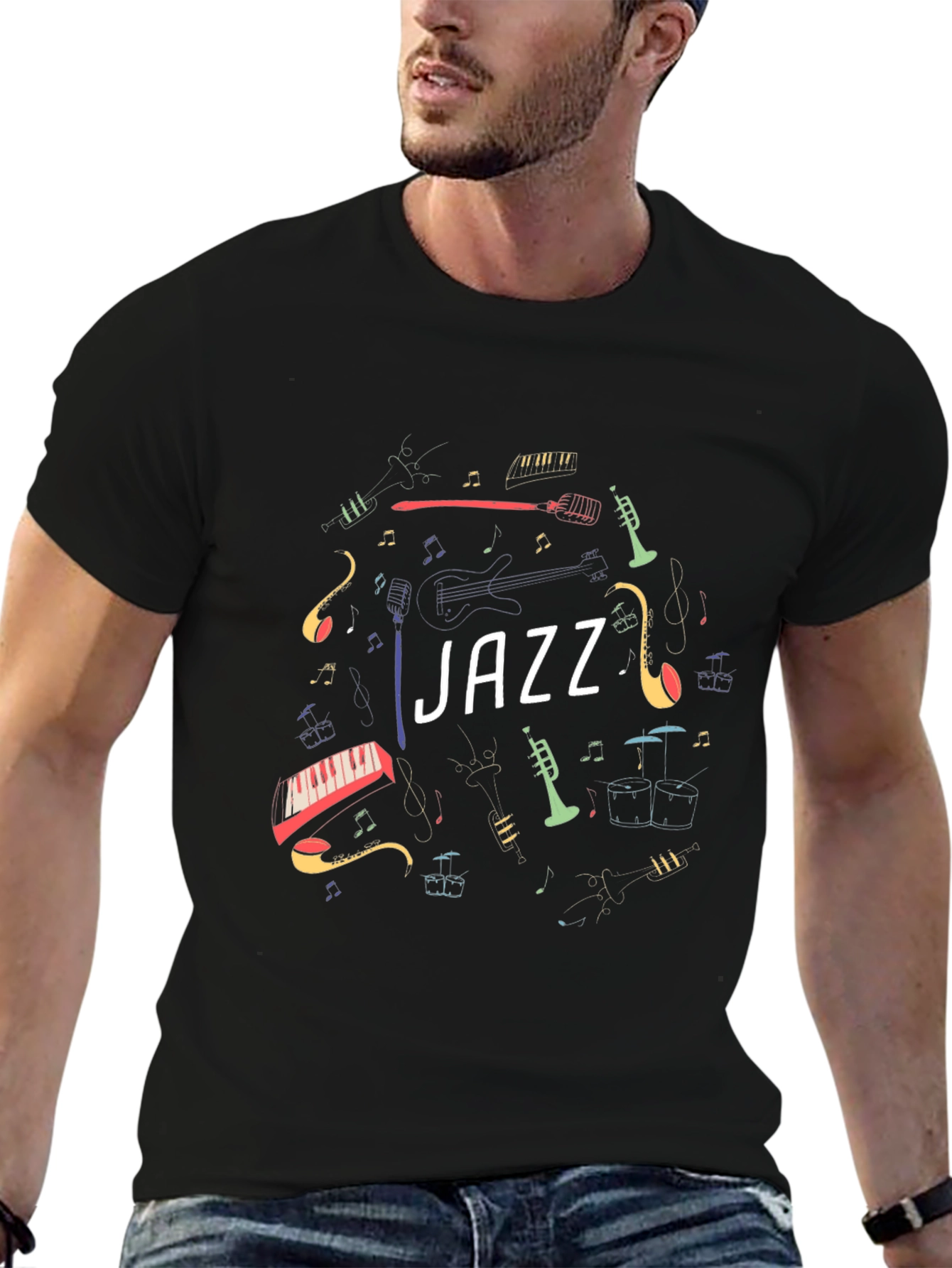 Black Jazz Music Instrument Graphic Black T-Shirt view 6
