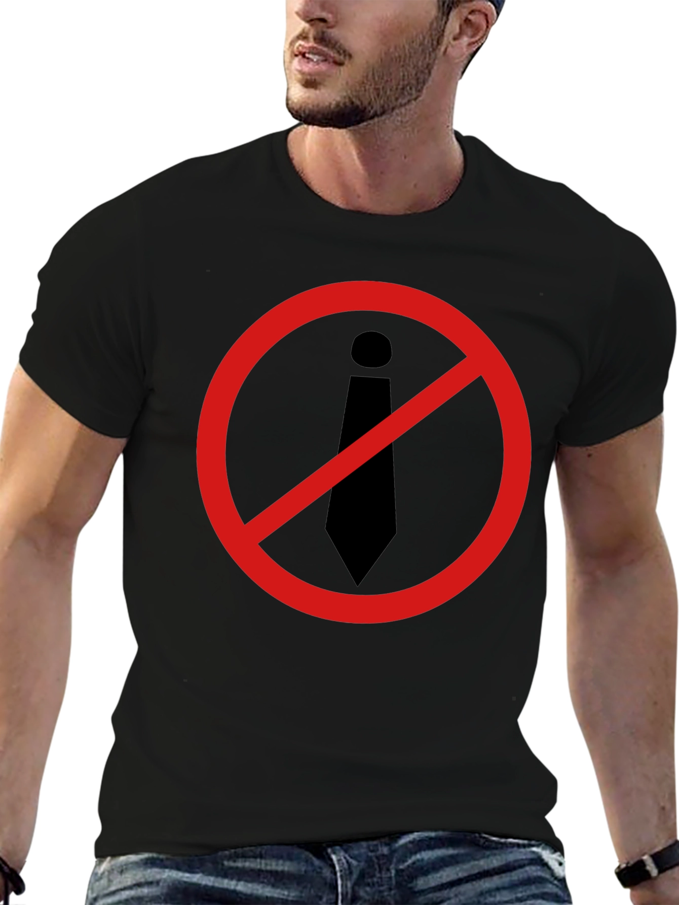 Black Anti-Tie Black T-Shirt - Office Rebellion! view 6