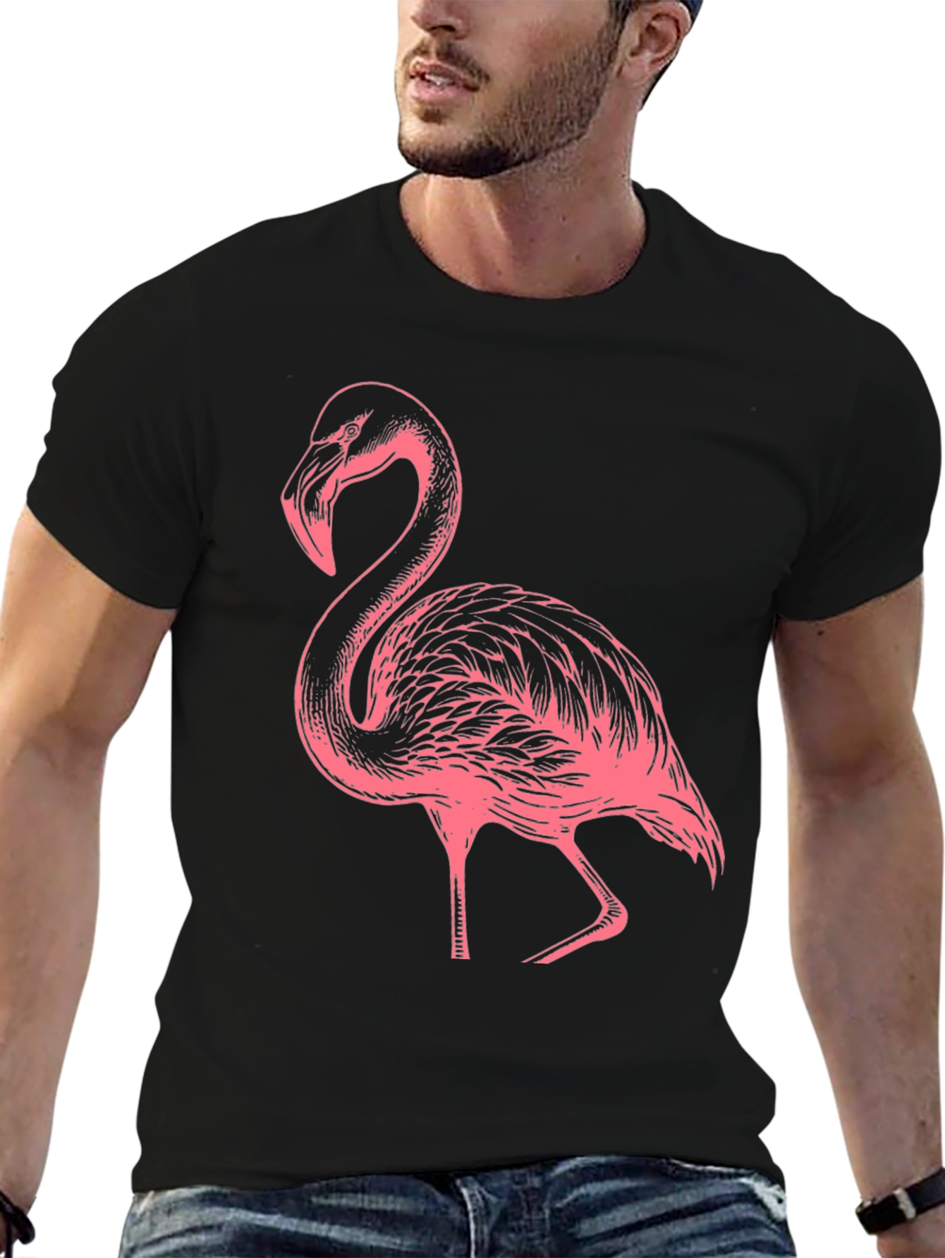 Black Flamingo Graphic Tee - Black Casual Shirt view 6