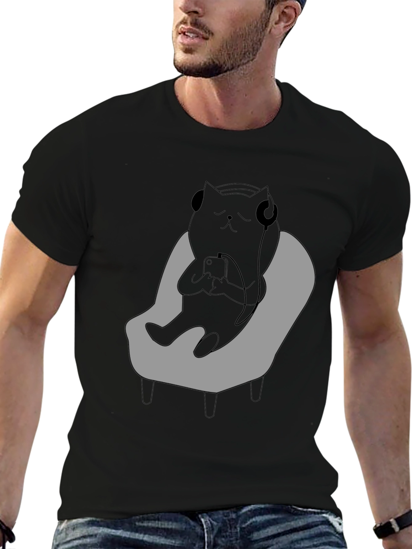 Black Cool Cat Relaxing T-Shirt view 6