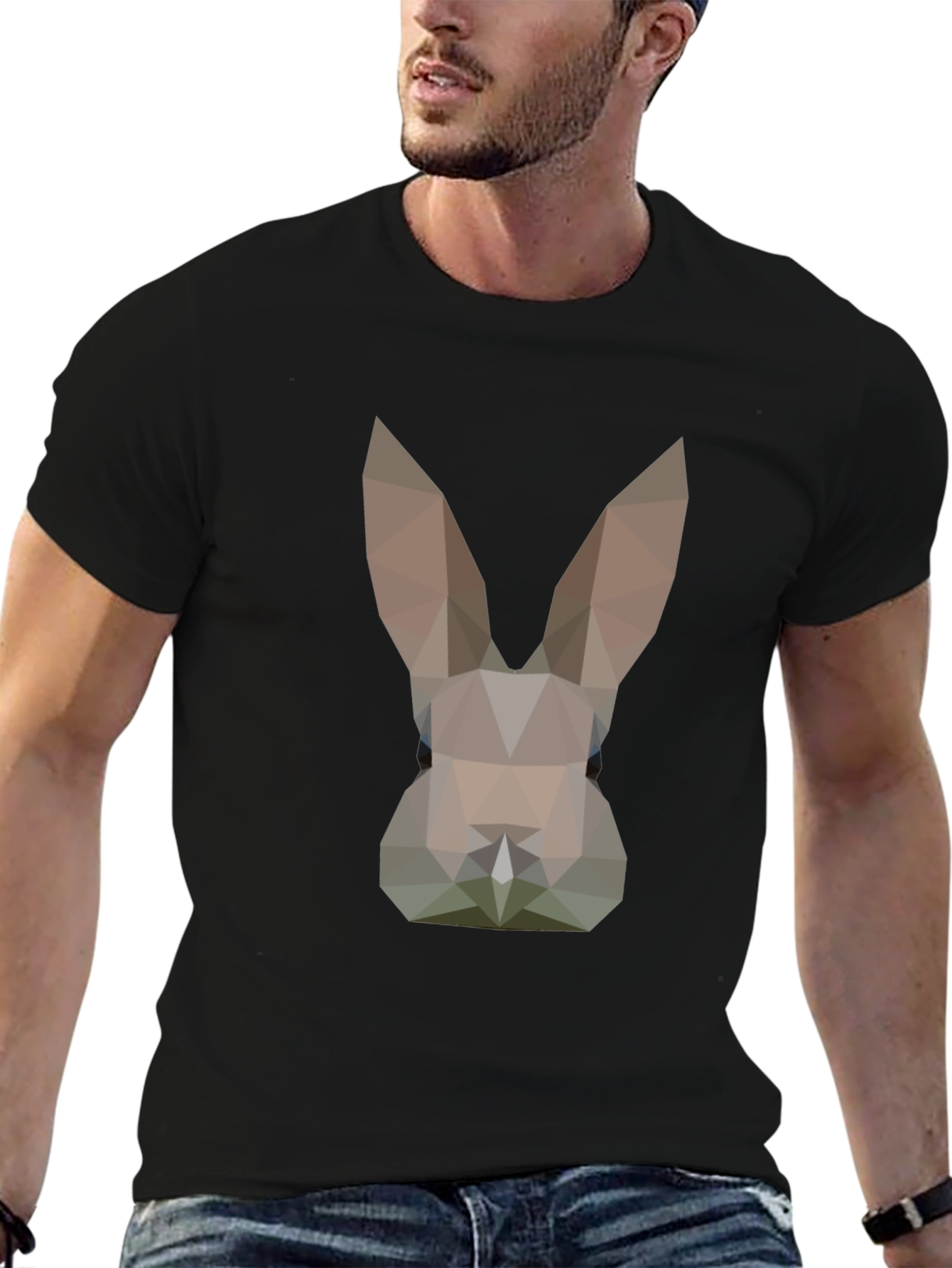 Black Geometric Bunny Black T-Shirt view 6