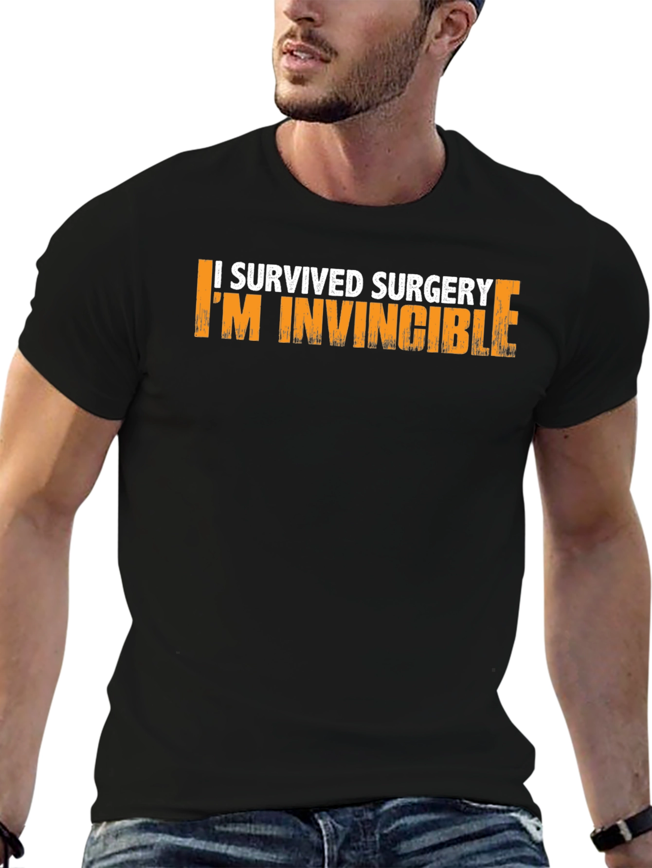 Black I Survived Surgery I'm Invincible Graphic T-Shirt view 6