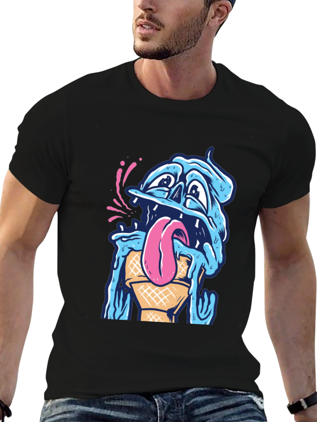 Black Melting Ice Cream Monster Graphic Tee view 6