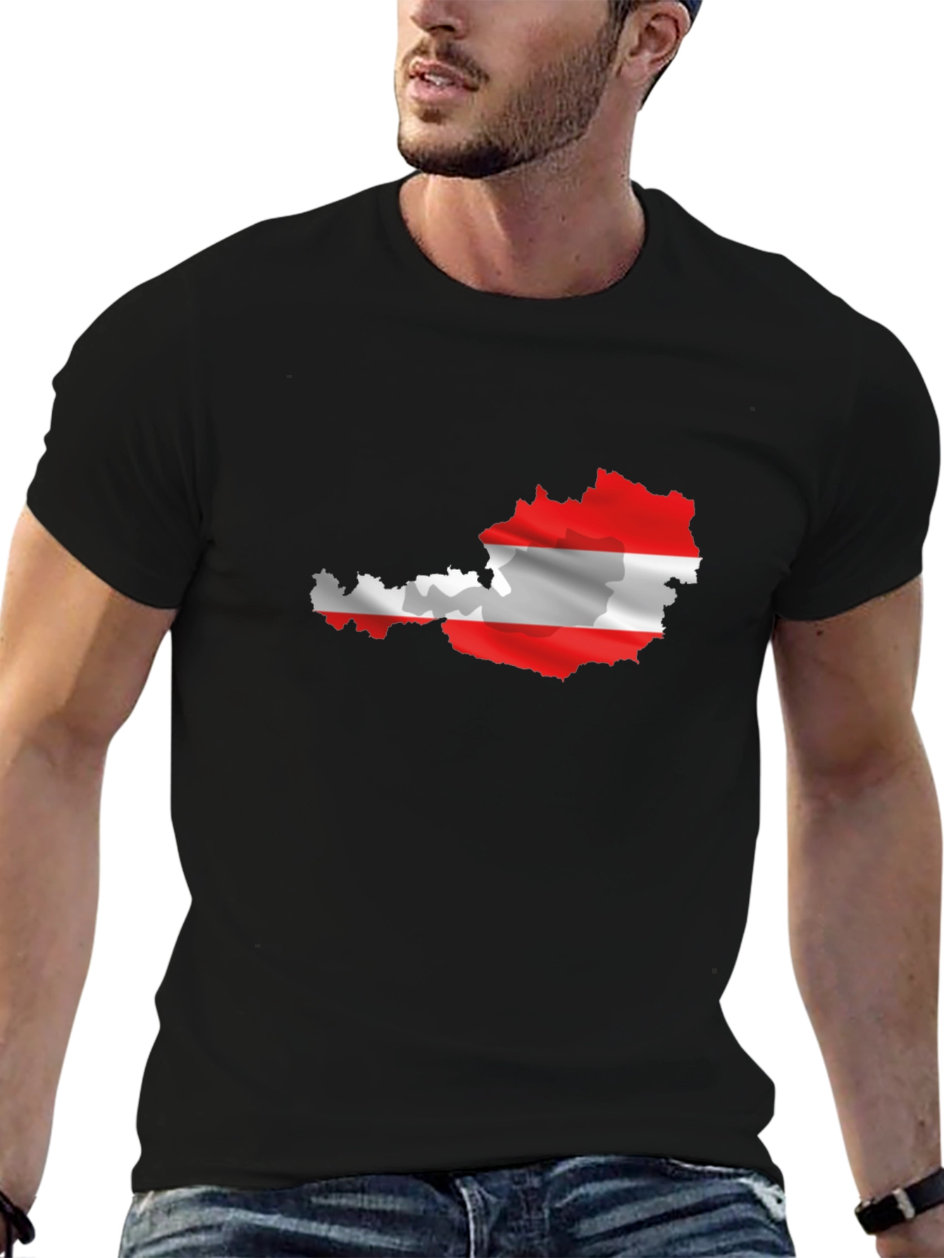 Black Austria Flag Map Graphic Tee - Black Cotton T-Shirt view 6