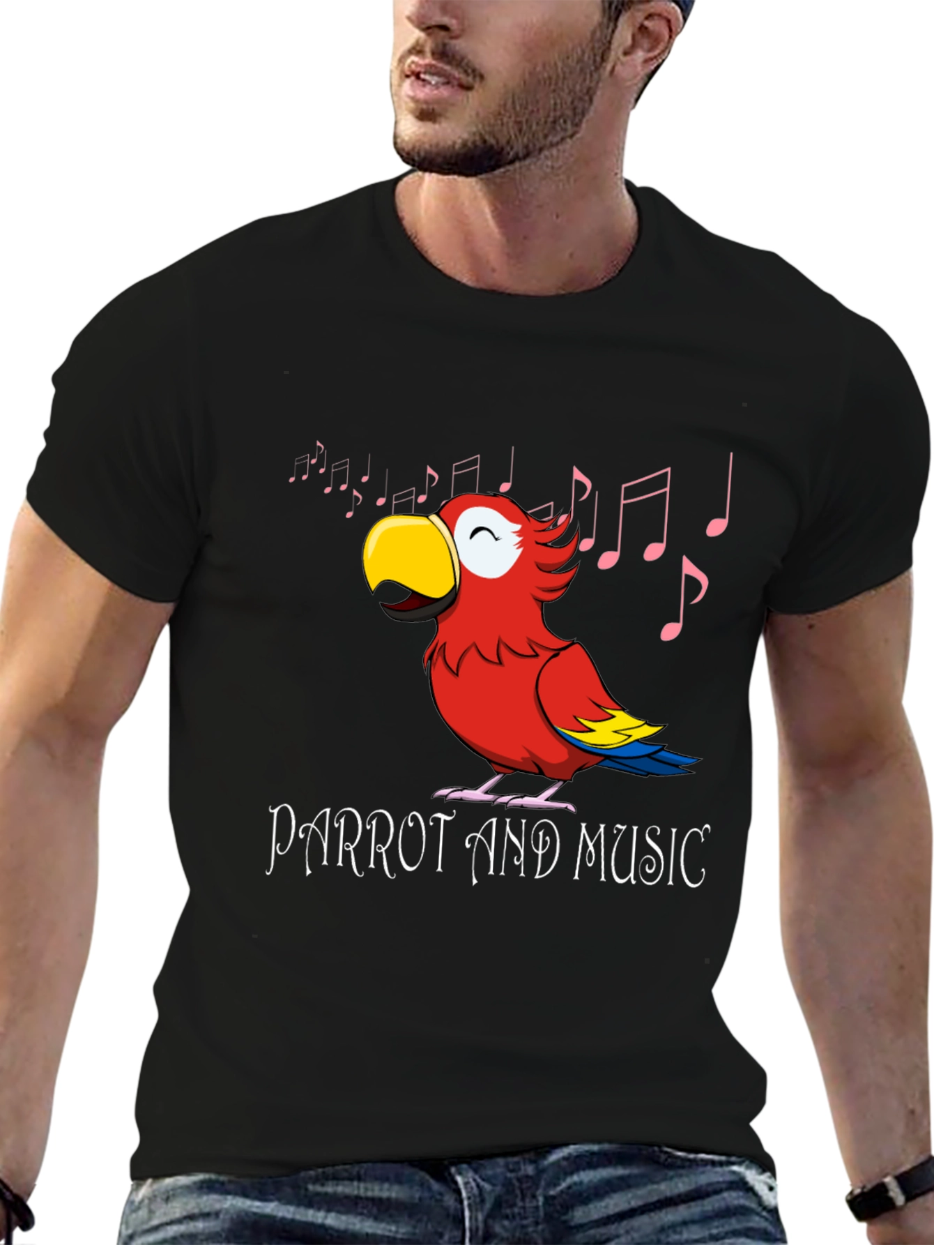Black Parrot and Music T-Shirt - Black view 6