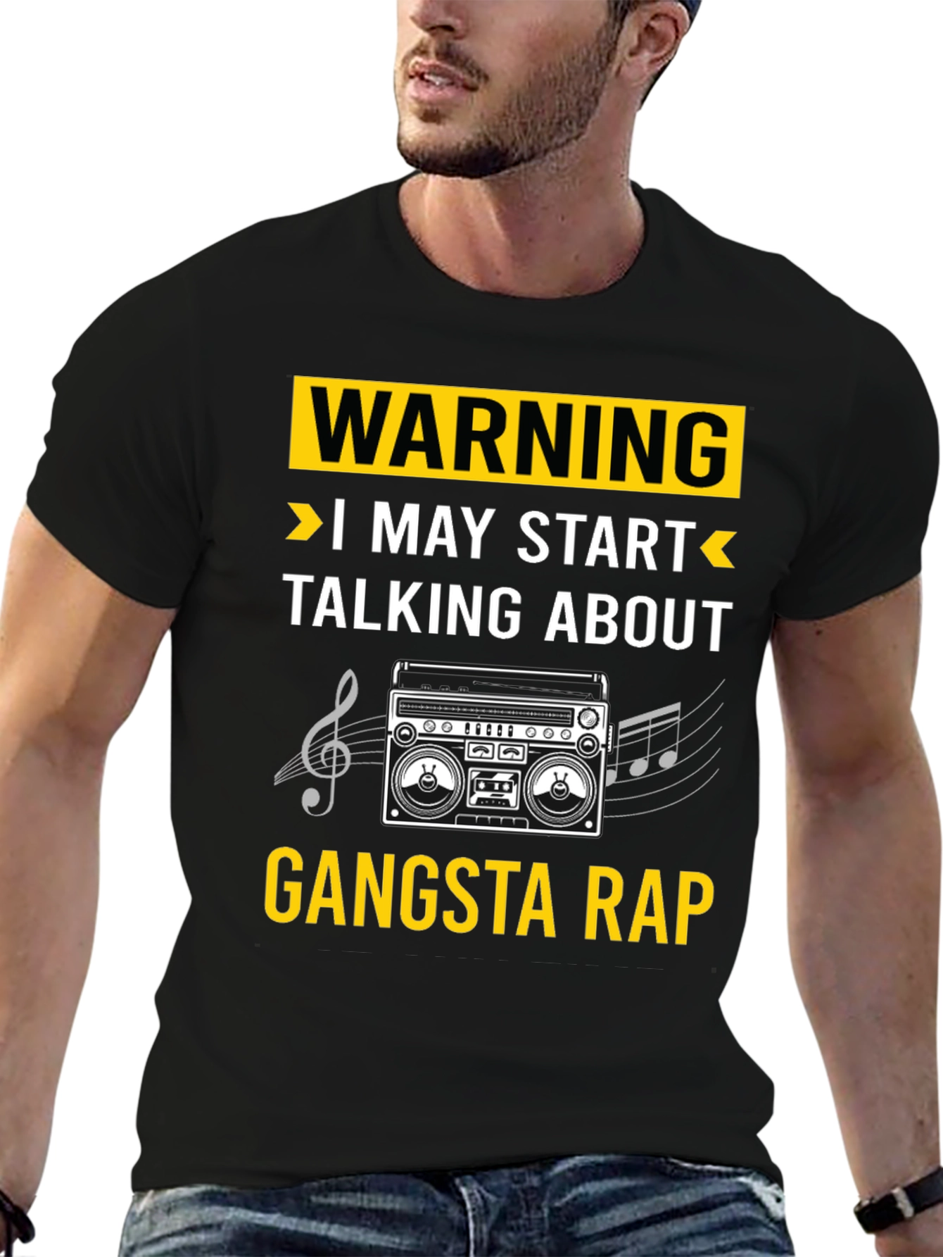 Black Gangsta Rap T-Shirt - Warning Funny Tee view 6
