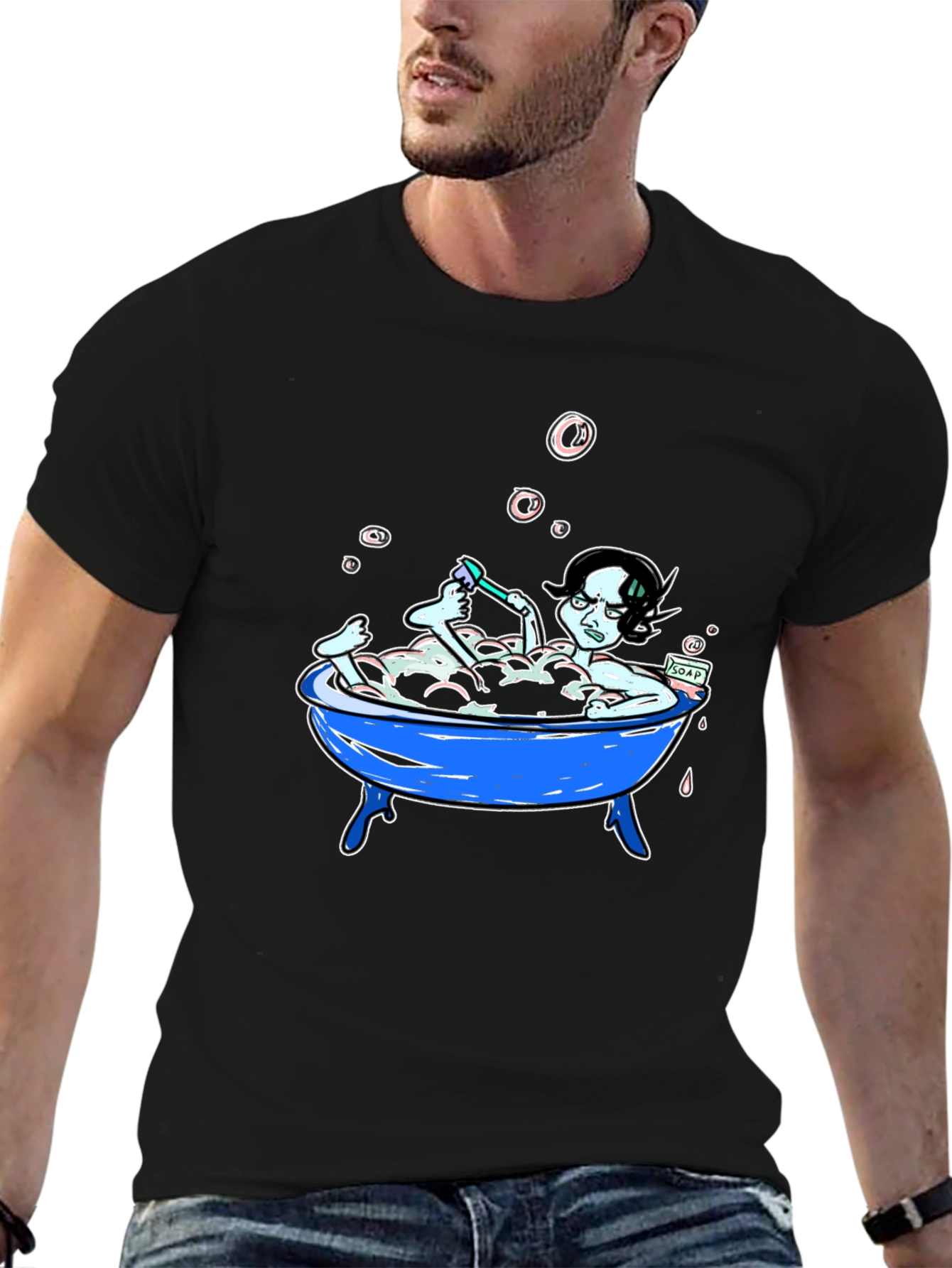 Black Cartoon Bath T-Shirt view 6