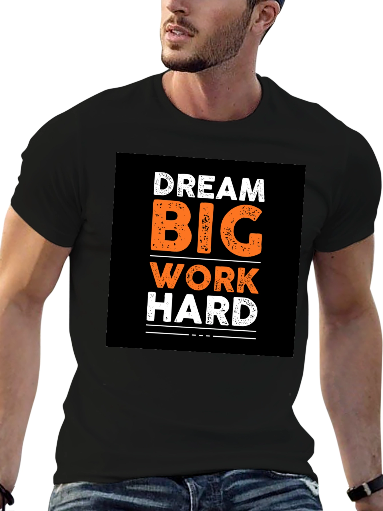 Black Dream Big Work Hard Graphic Print Black T-Shirt view 6