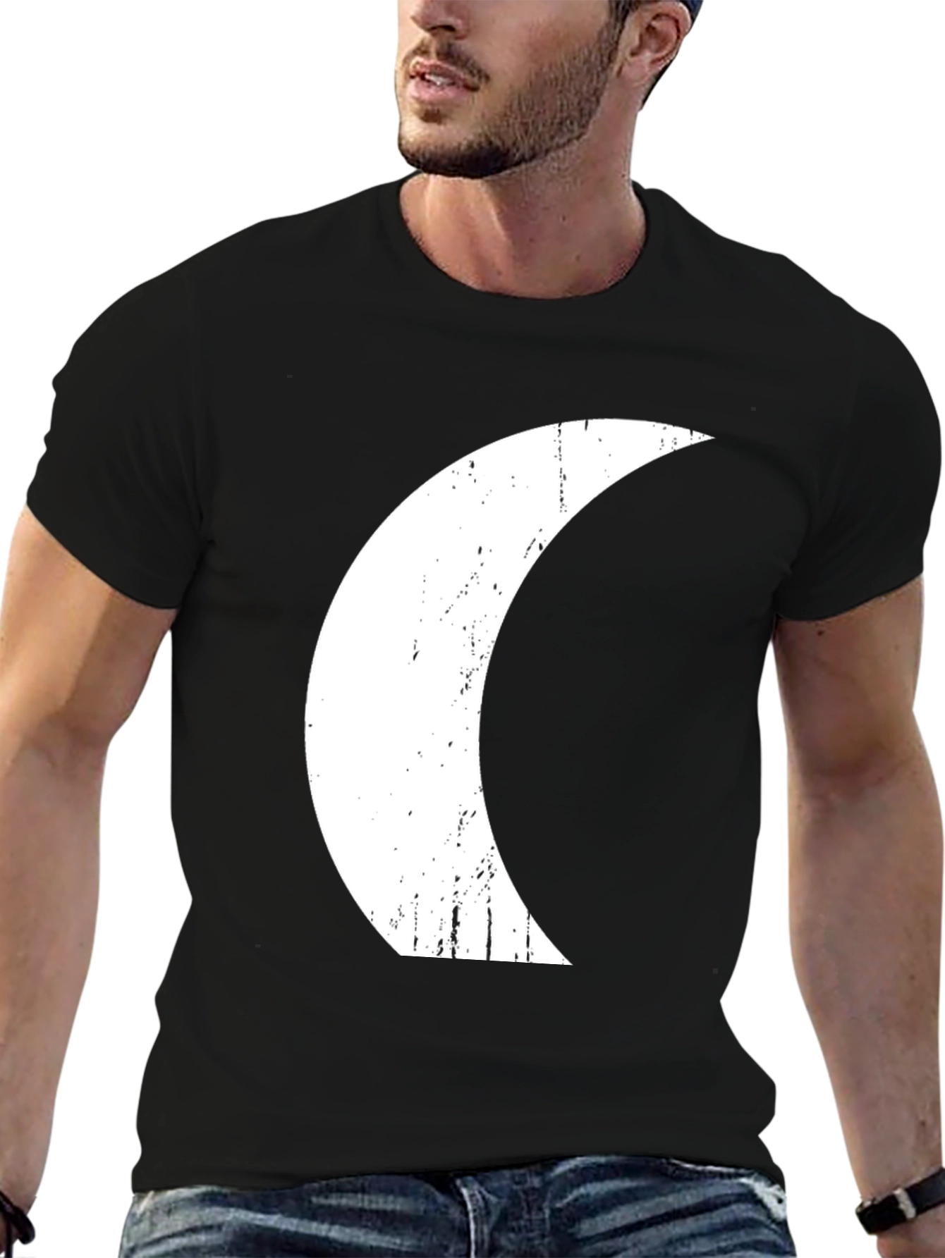 Black Crescent Moon Graphic Black T-Shirt view 6