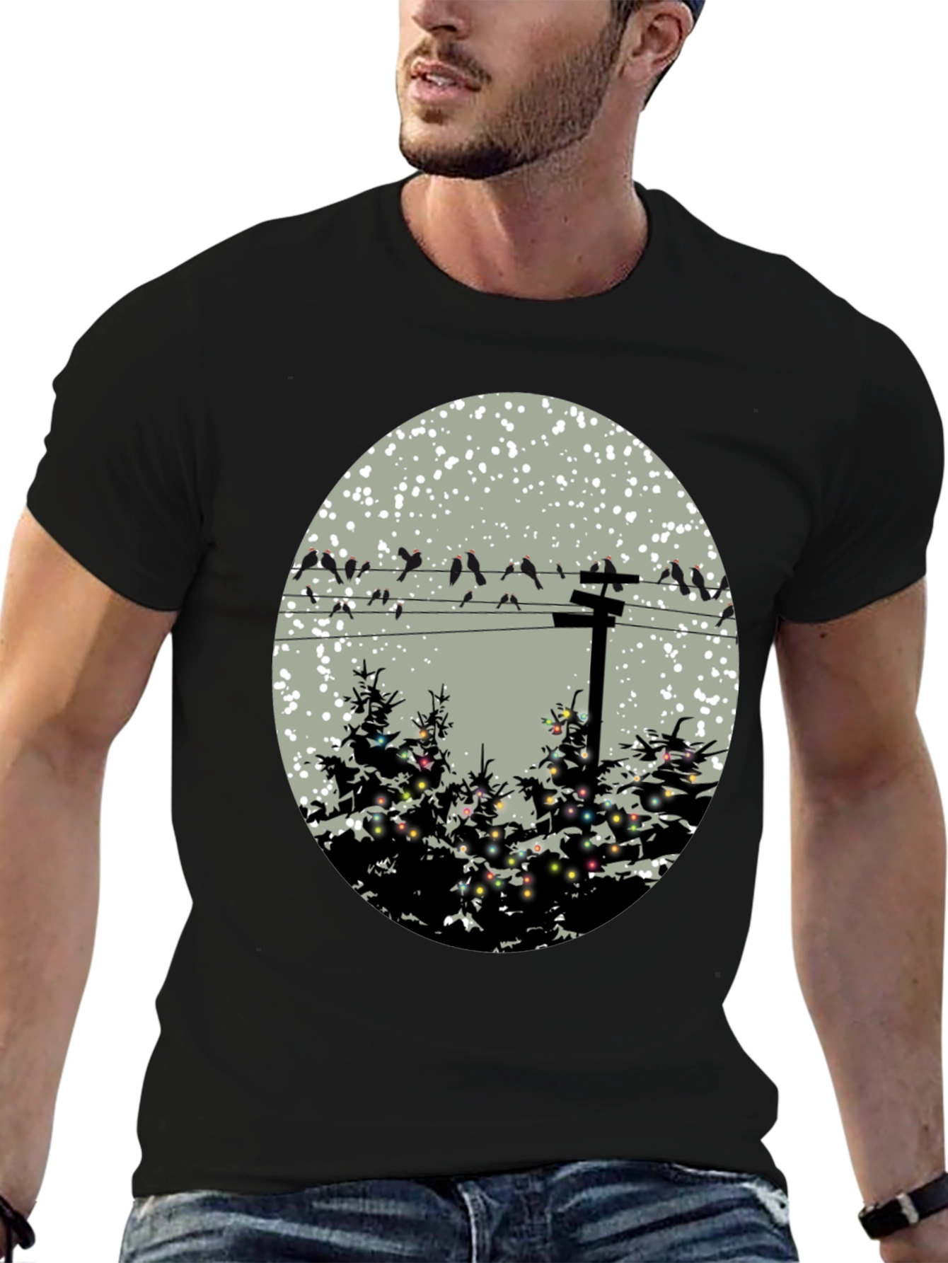 Black Birds on Wire Graphic Tee view 6