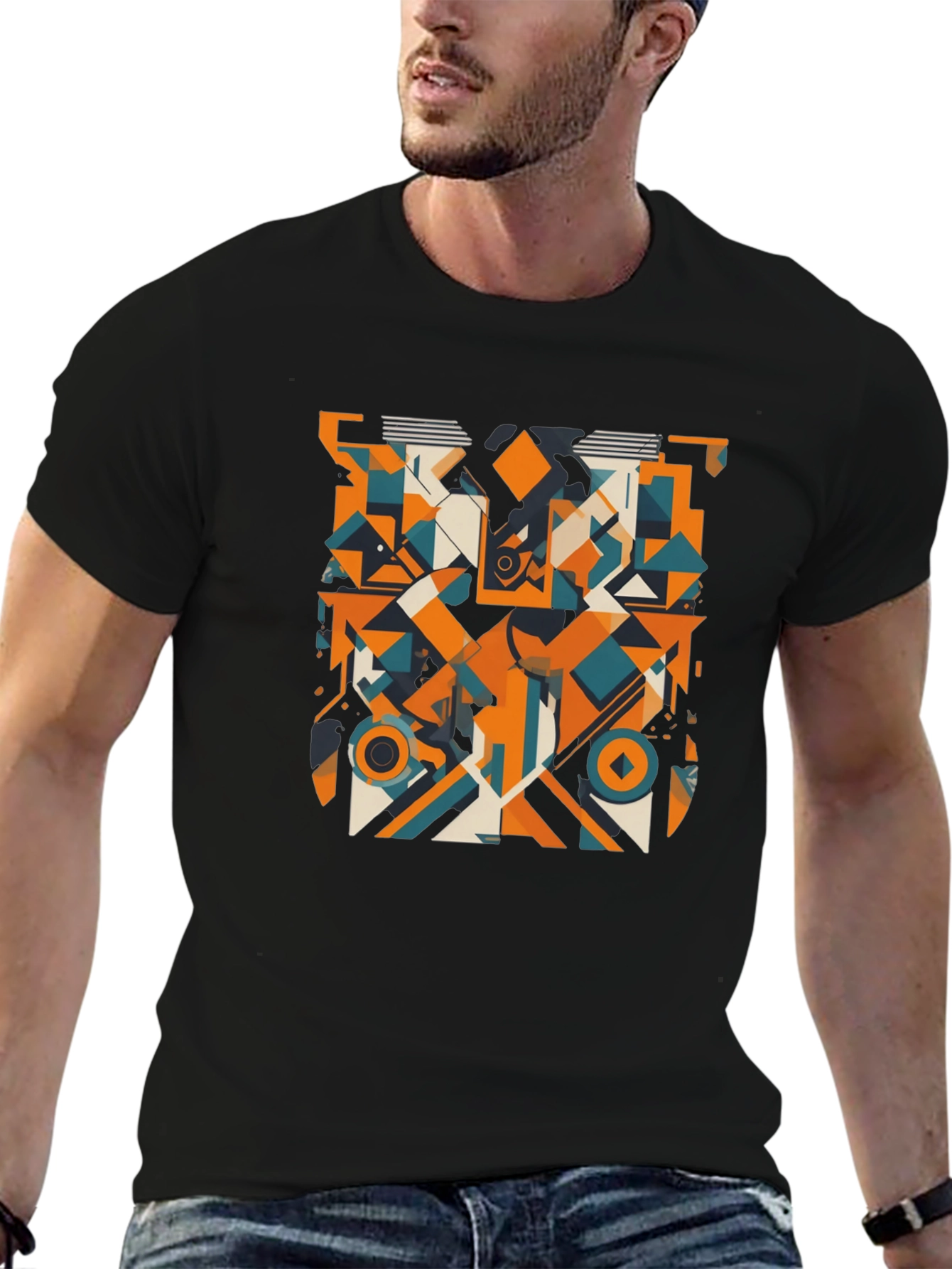 Black Geometric Abstract Art Print Black T-Shirt view 6