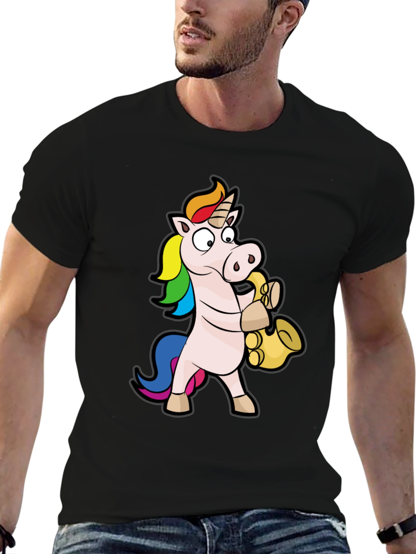 Black Unicorn Saxophone Black T-Shirt view 6