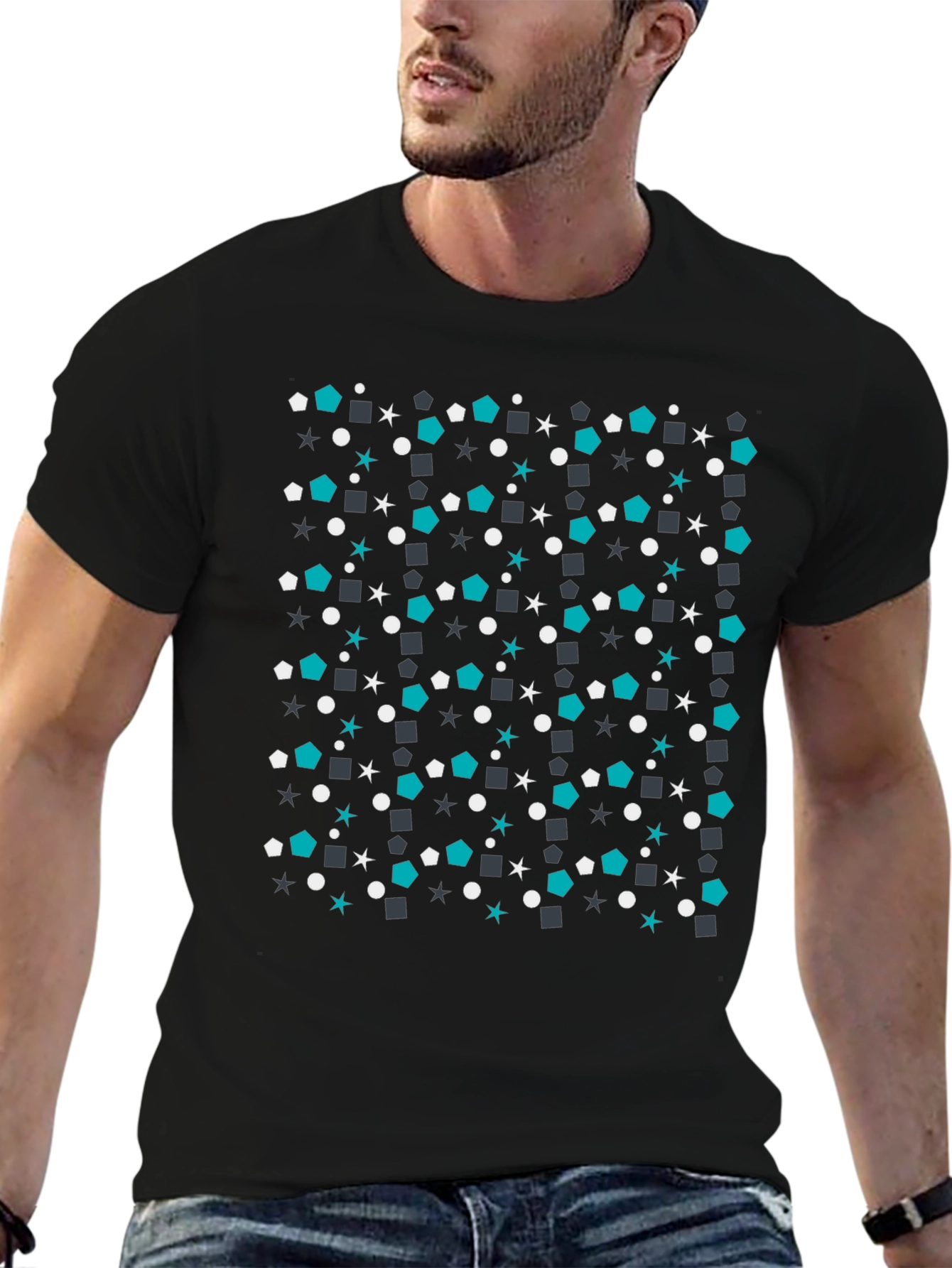Black Geometric Pattern Tee - Modern Casual Style view 6