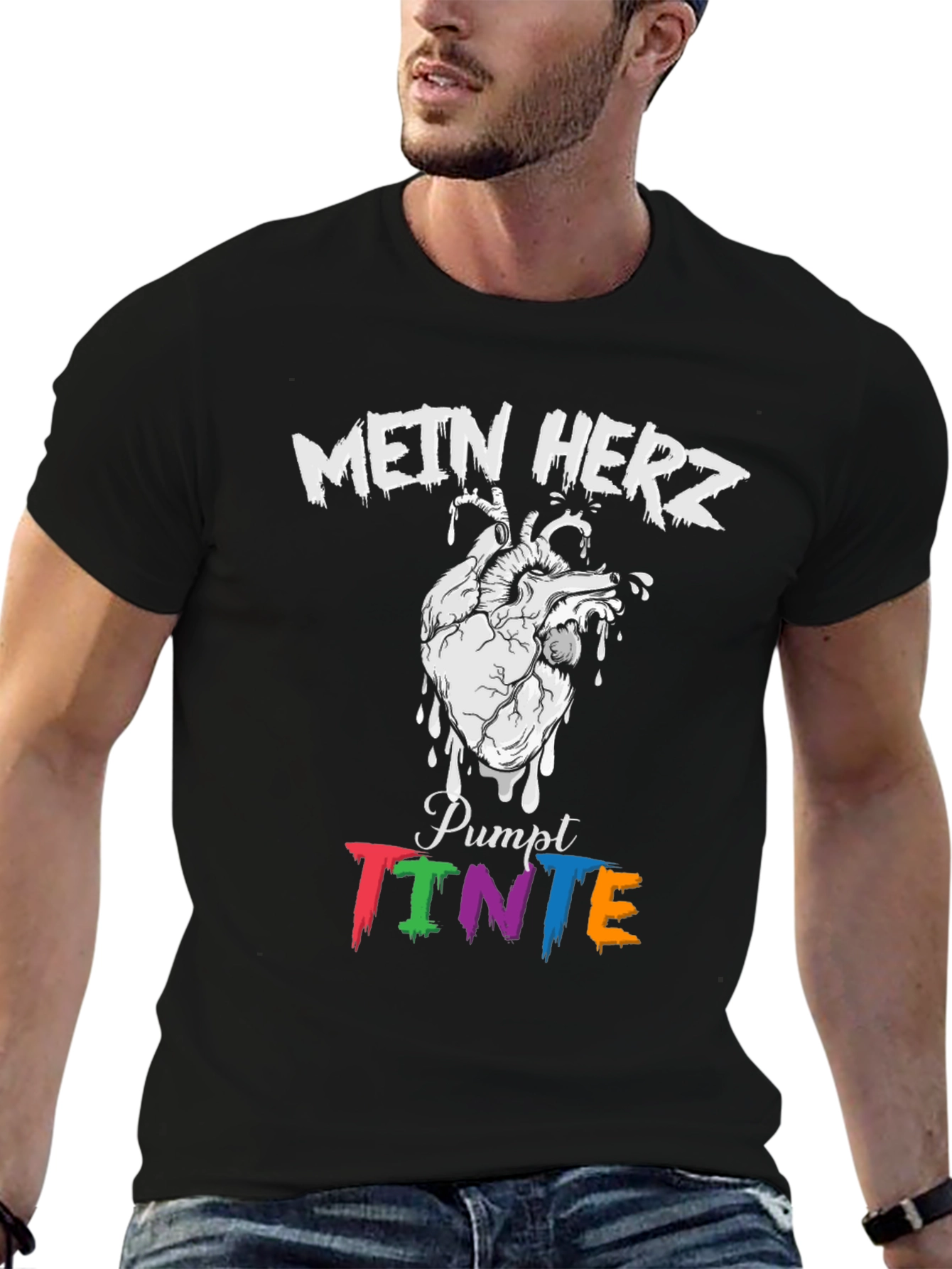 Black Mein Herz Pumpt Tinte Black Graphic Tee view 6
