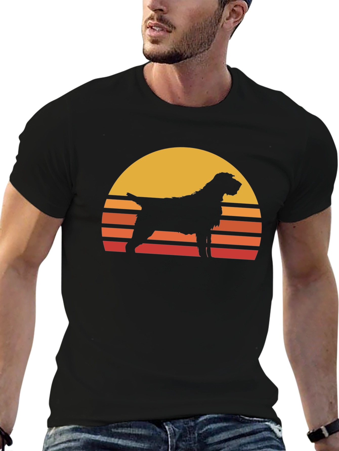 Black Retro Dog Sunset T-Shirt - Black view 6