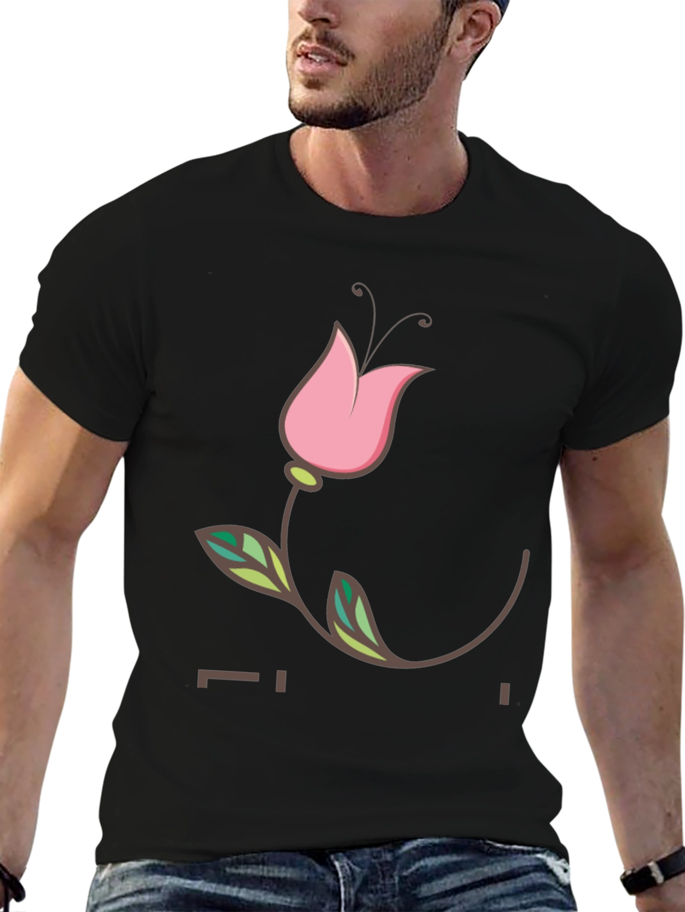 Black Black T-Shirt with Floral Tulip Graphic view 6