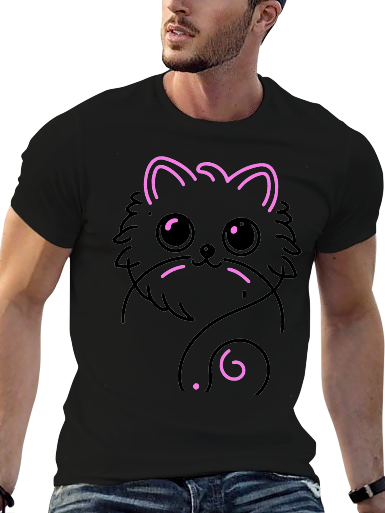 Black Cute Cat Graphic T-Shirt - Black view 6
