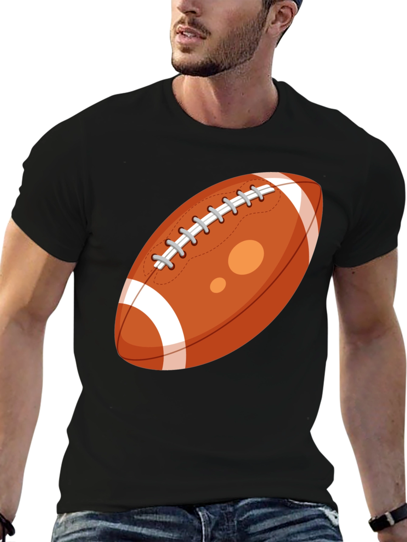Black Football Graphic Tee - Casual Black T-Shirt for Sports Fans view 6