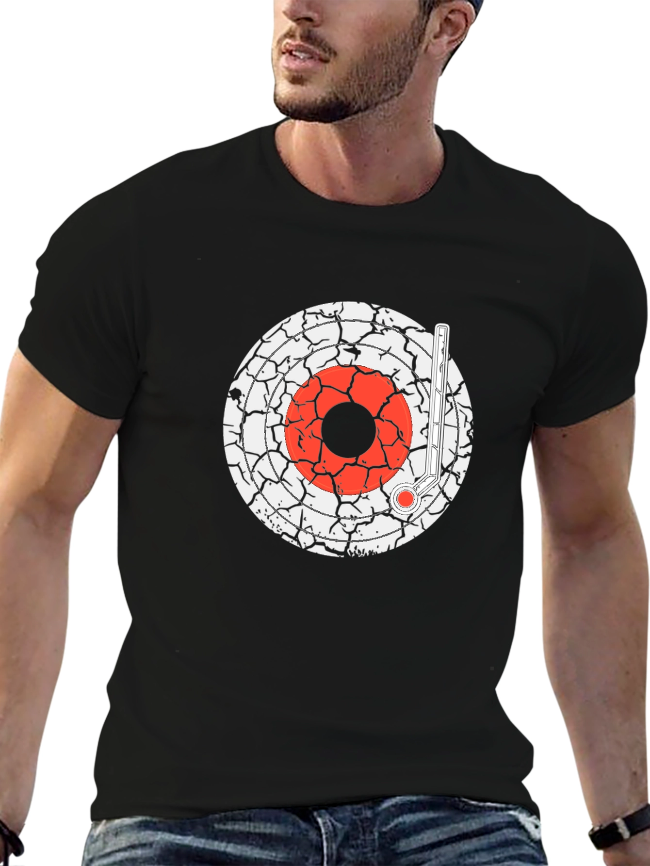 Black Cracked Target T-Shirt - Vintage Style view 6