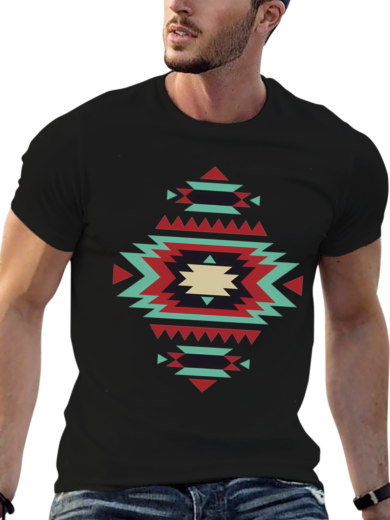 Black Aztec Pattern Black T-Shirt view 6