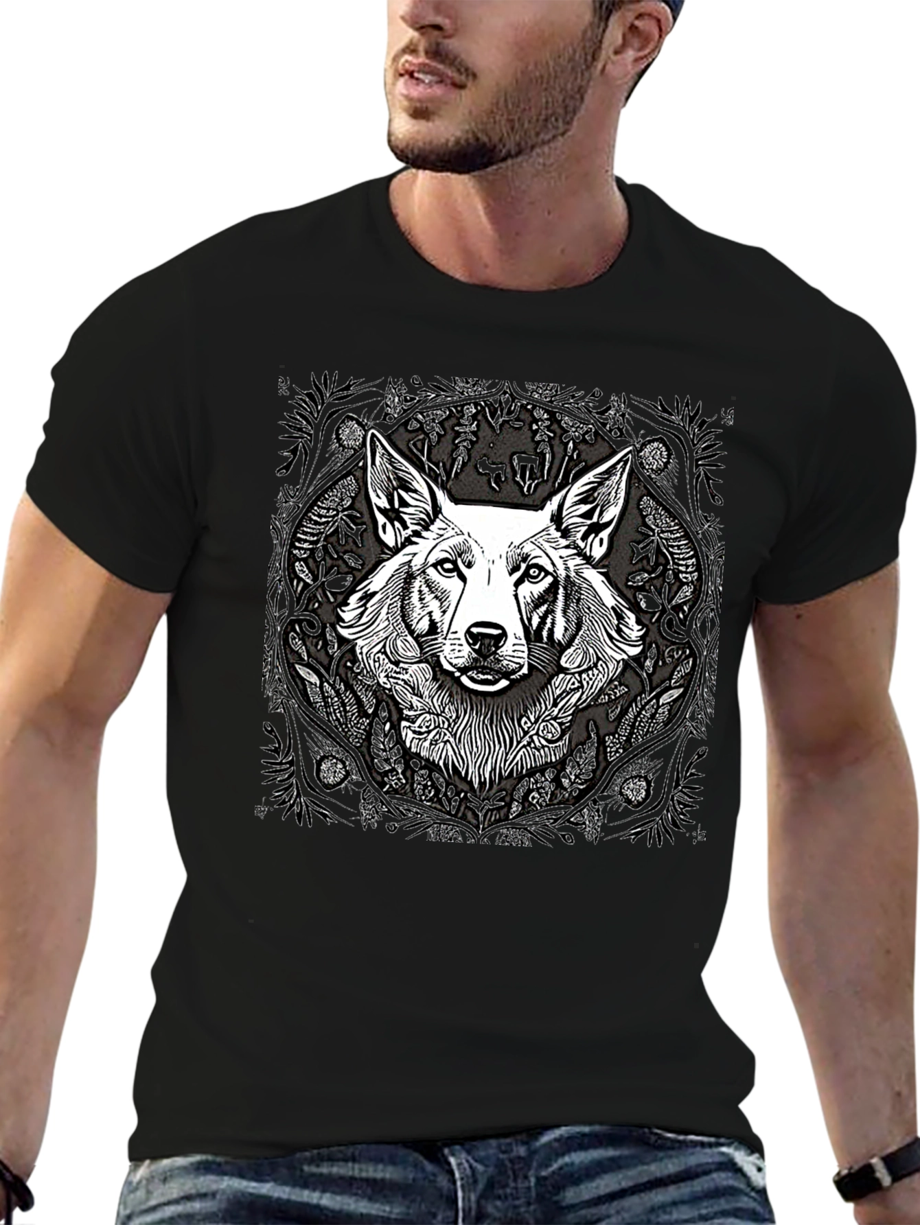 Black Black T-Shirt with Dog Graphic view 6