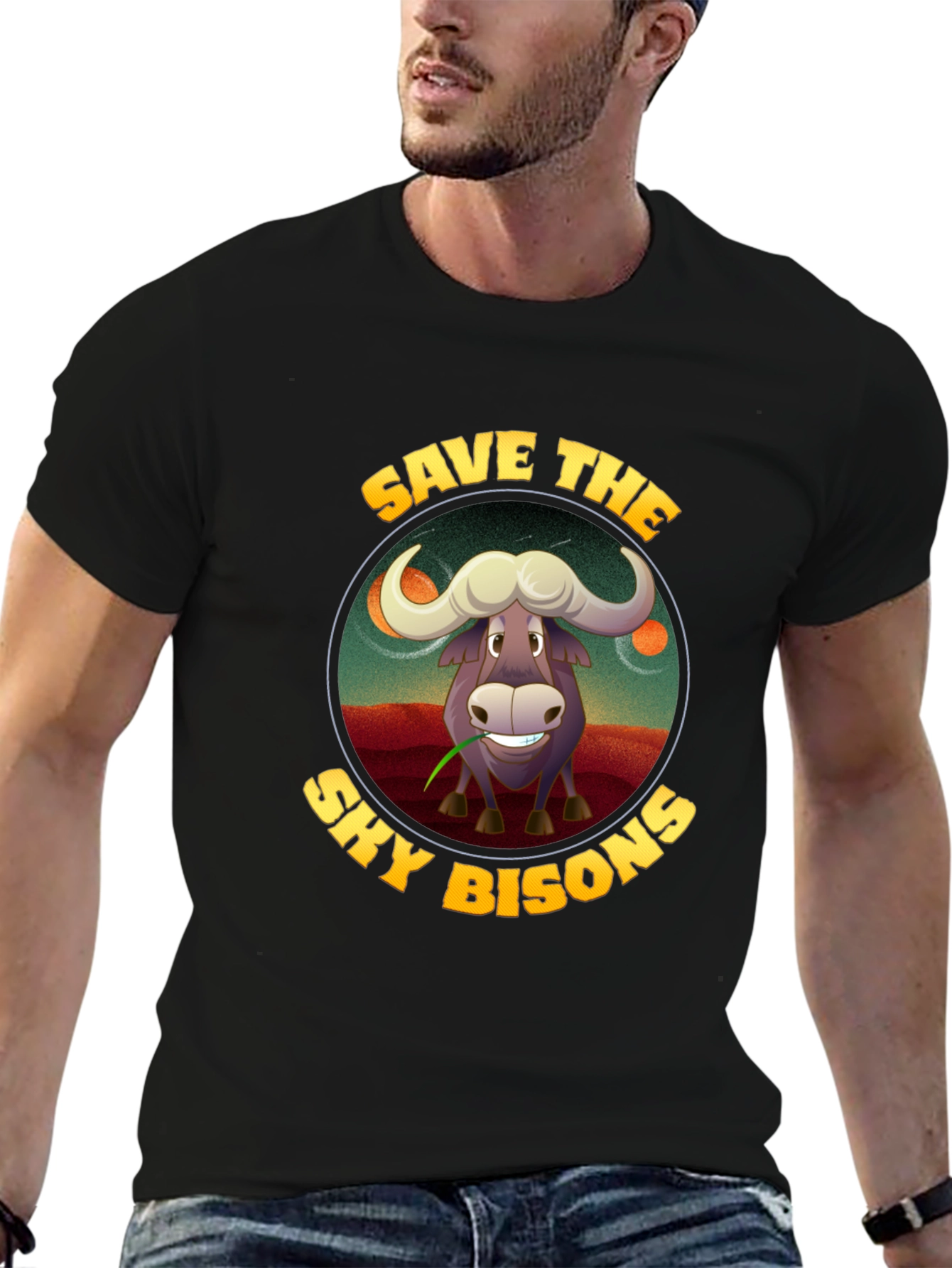 Black Save the Sky Bison Graphic T-Shirt view 6