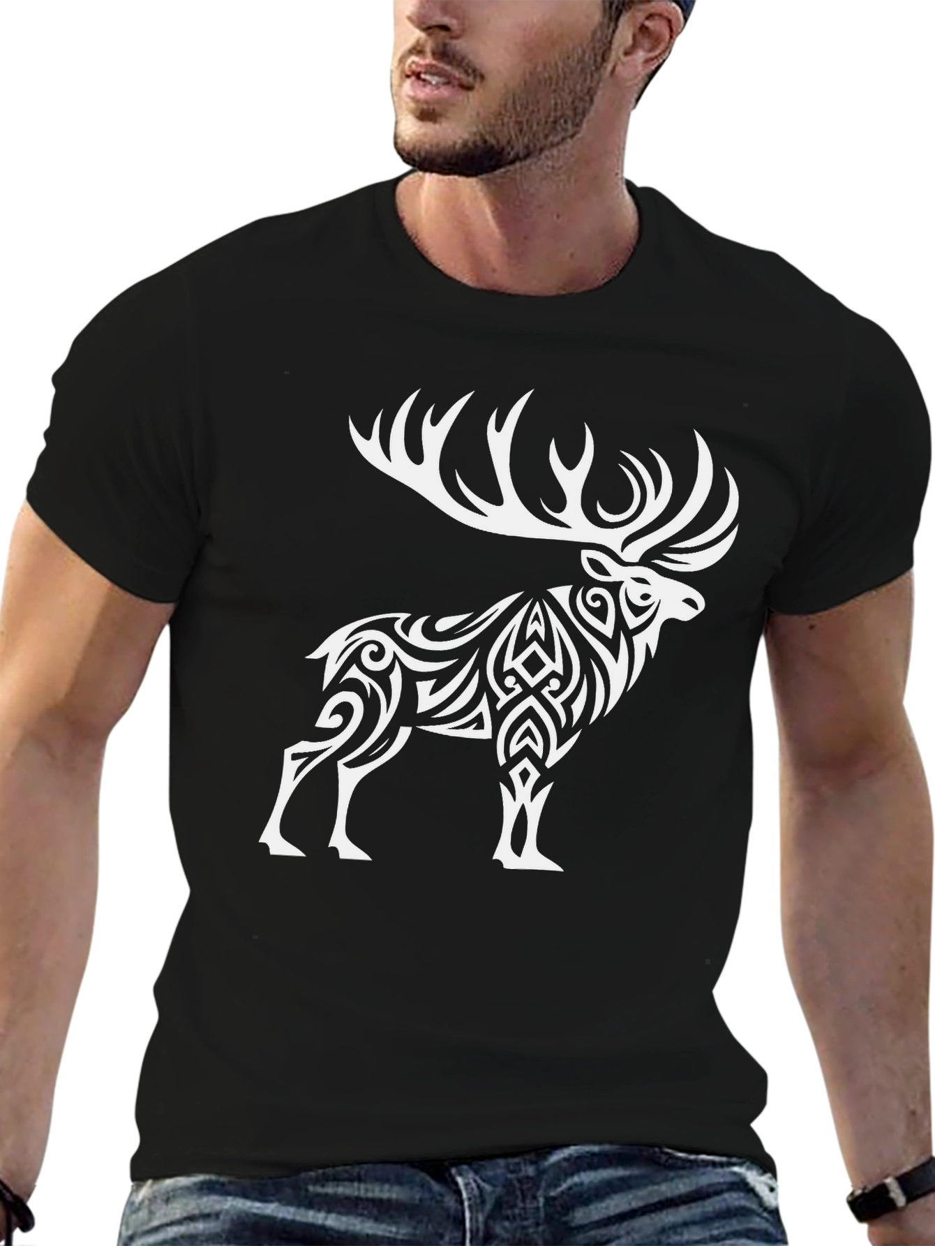 Black Tribal Elk Graphic Tee - Black view 6