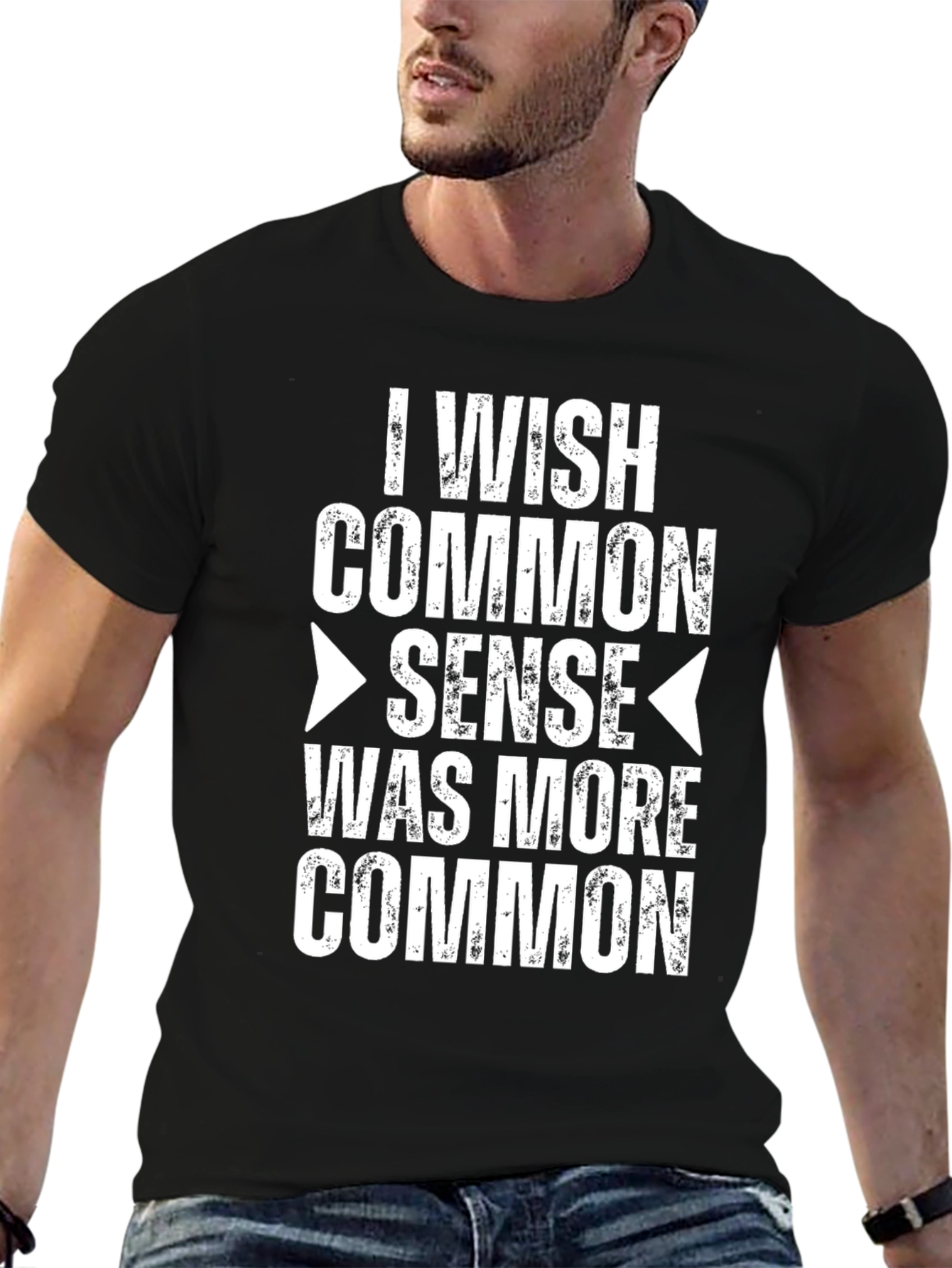 Black I Wish Common Sense T-Shirt - Funny Slogan Tee view 6