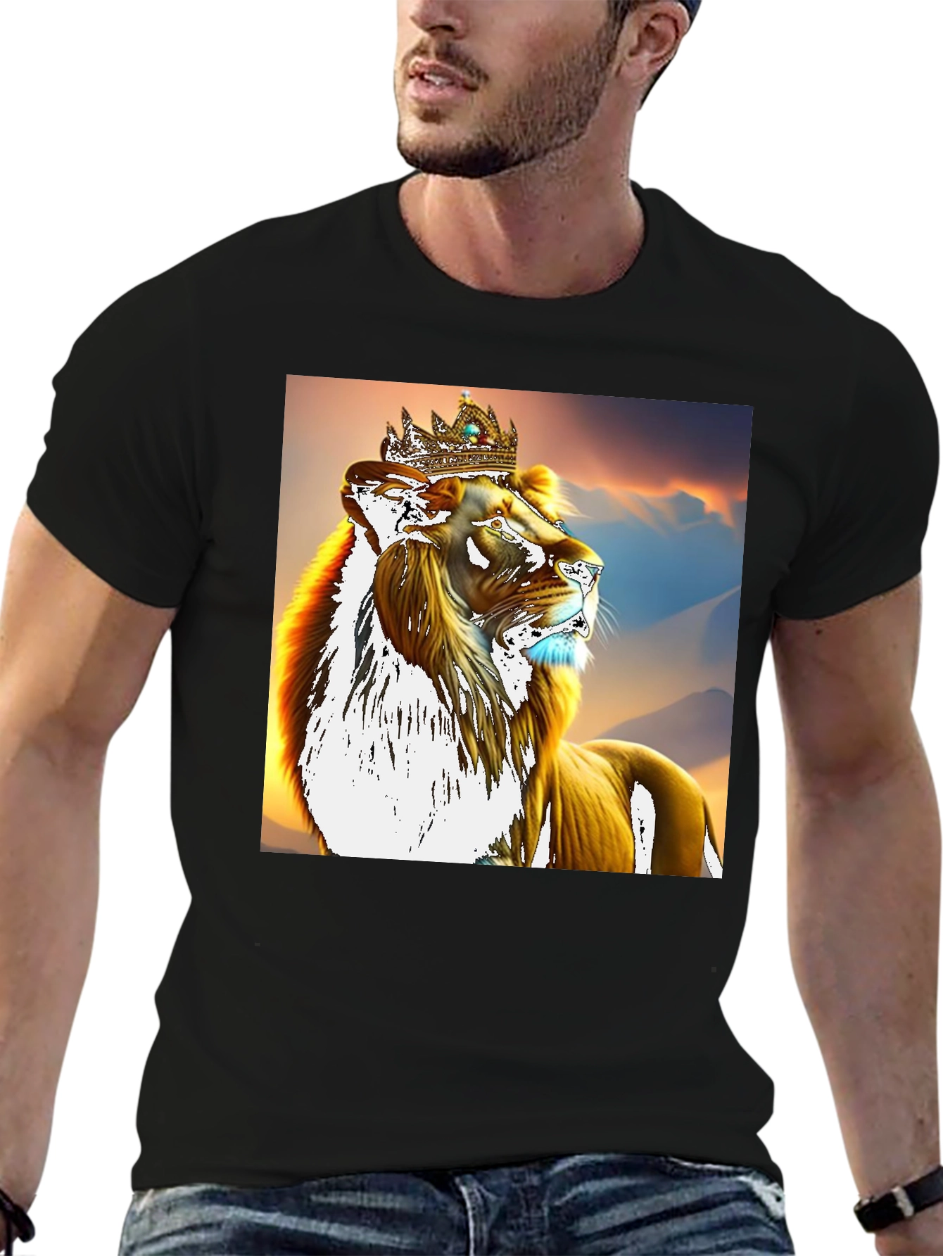 Black Lion King Graphic T-Shirt - Regal Lion Design view 6