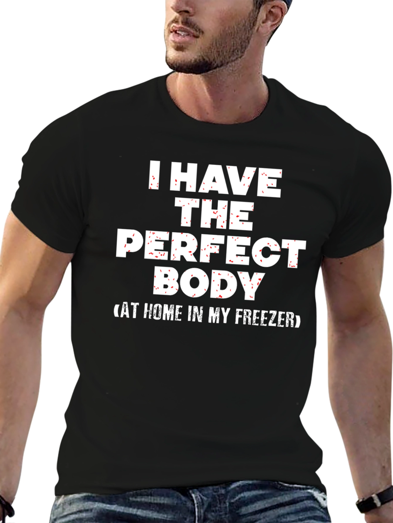 Black Funny "Perfect Body" Graphic Tee - Black Cotton T-Shirt view 6