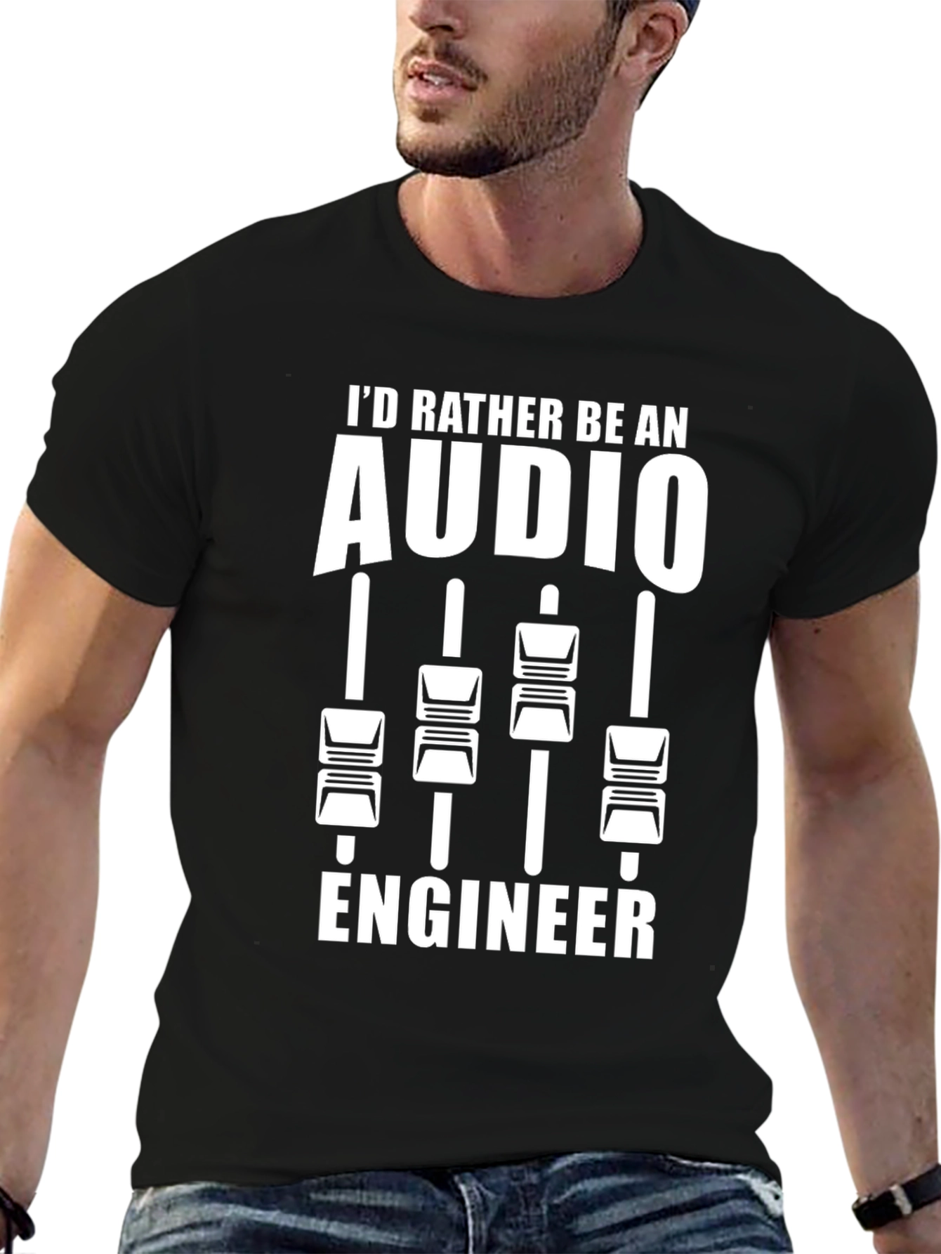 Black Audio Engineer T-Shirt Mixing Board Music Production Tee view 6
