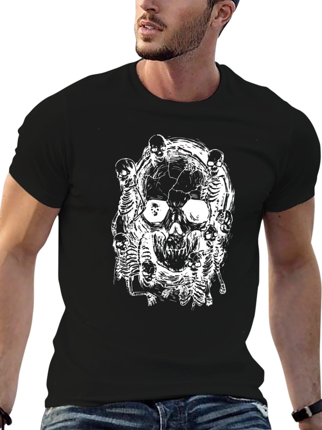 Black Skull & Skeleton Black Graphic Tee view 6