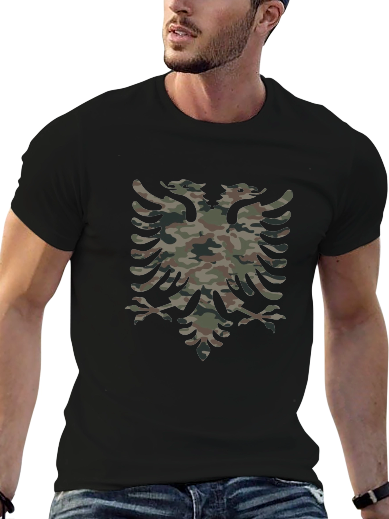 Black Camouflage Double-Headed Eagle Graphic Tee view 6