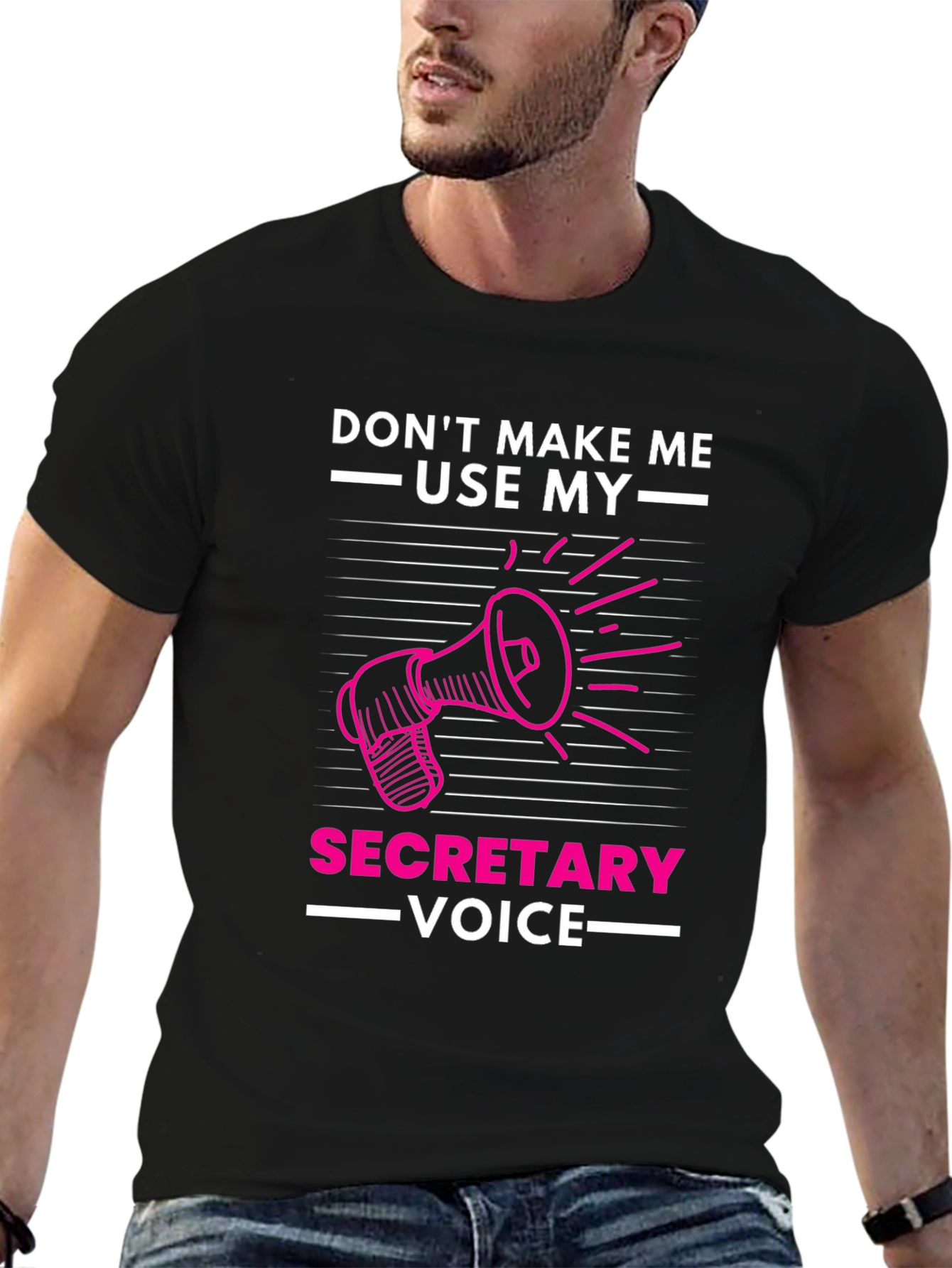 Black Funny Secretary Voice Graphic T-Shirt view 6