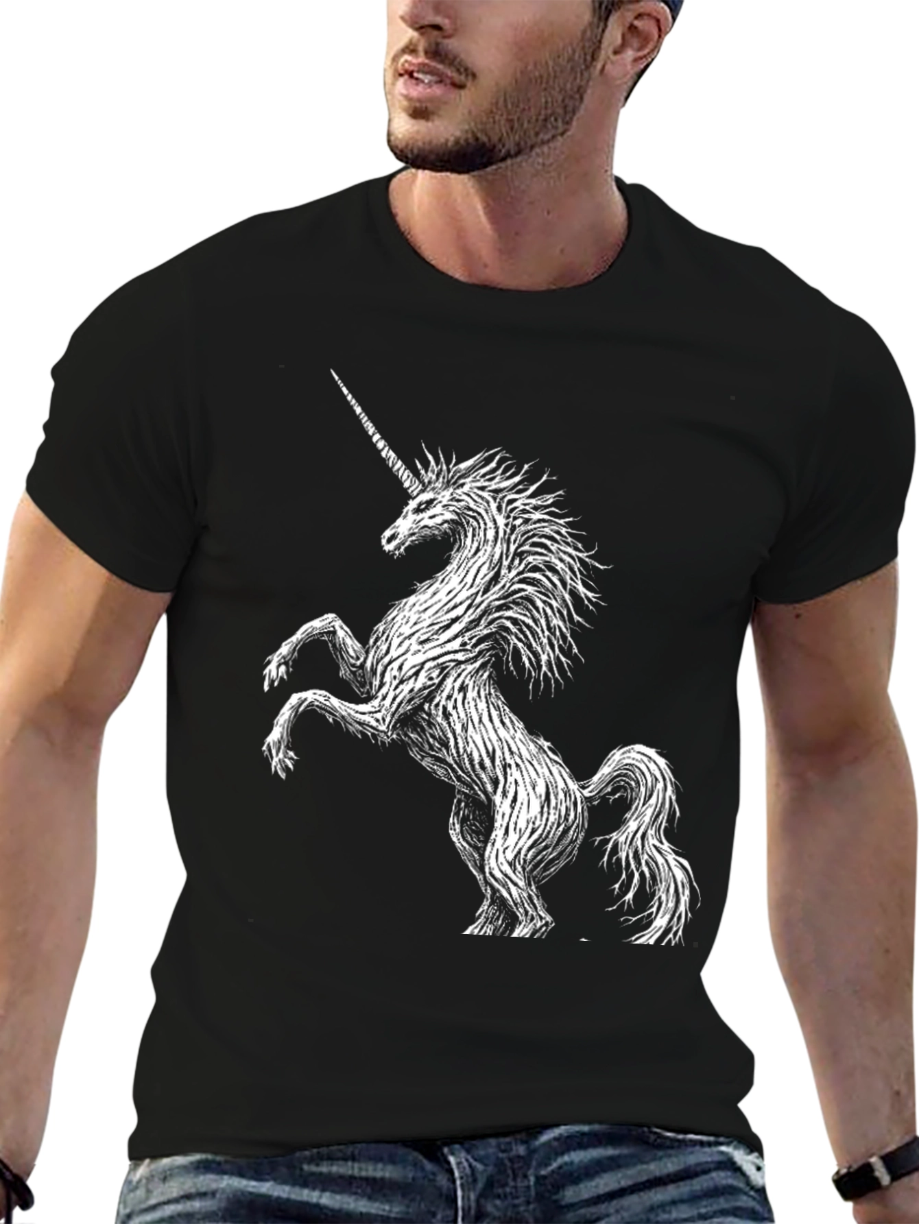 Black Unicorn Graphic Black T-Shirt - Men's Fashion view 6