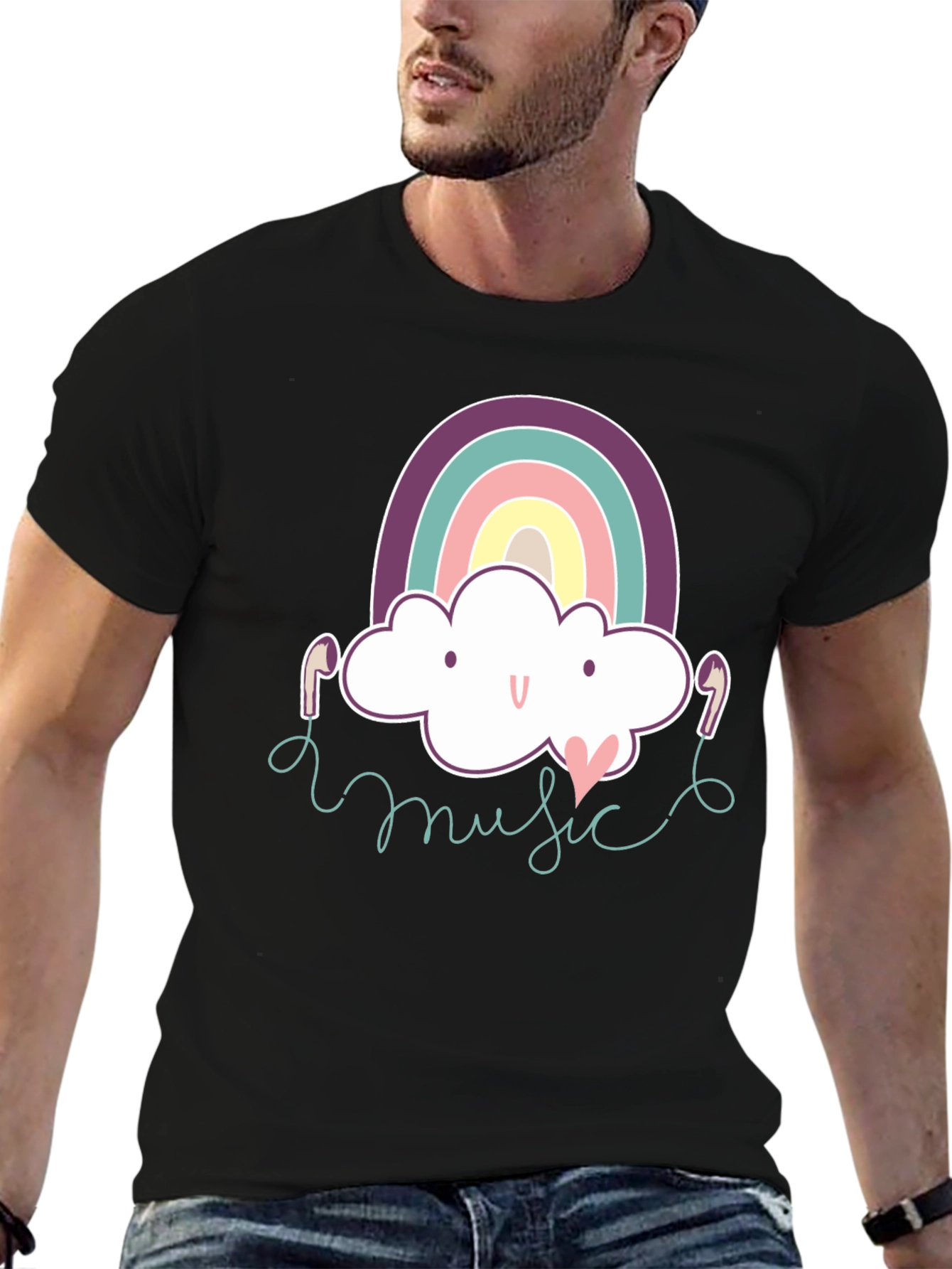 Black Rainbow Cloud Music T-Shirt - Cute & Stylish! view 6