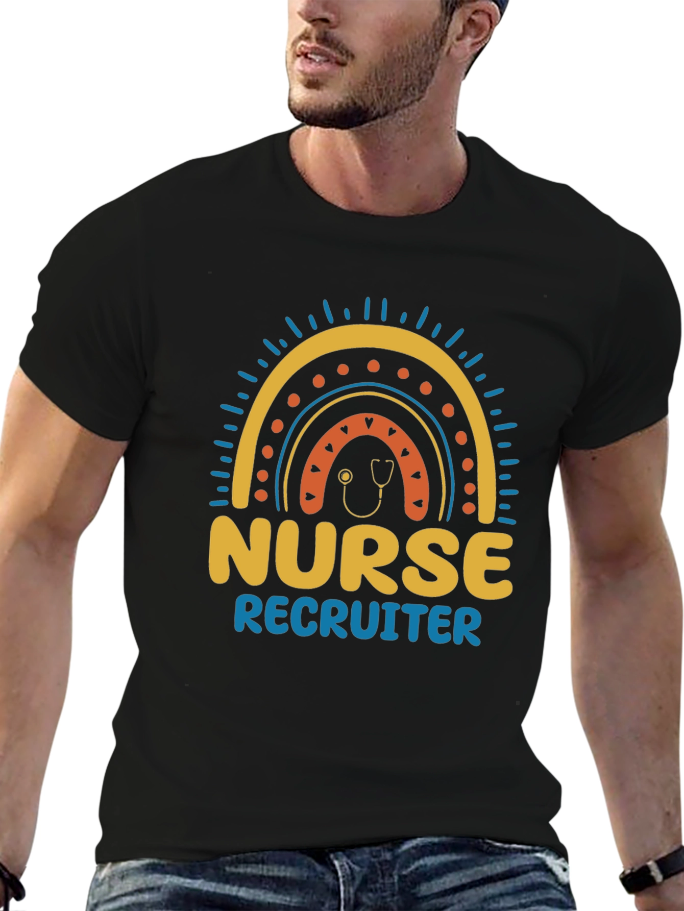 Black Nurse Recruiter Rainbow Graphic T-Shirt view 6