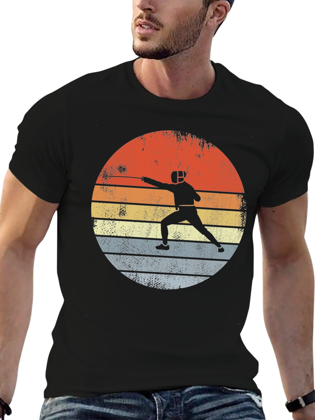 Black Fencing Sunset Graphic Tee - Retro Sportswear view 6