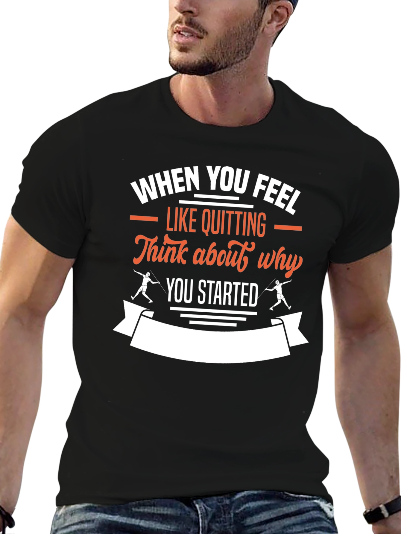 Black Motivational T-Shirt: When You Feel Like Quitting view 6