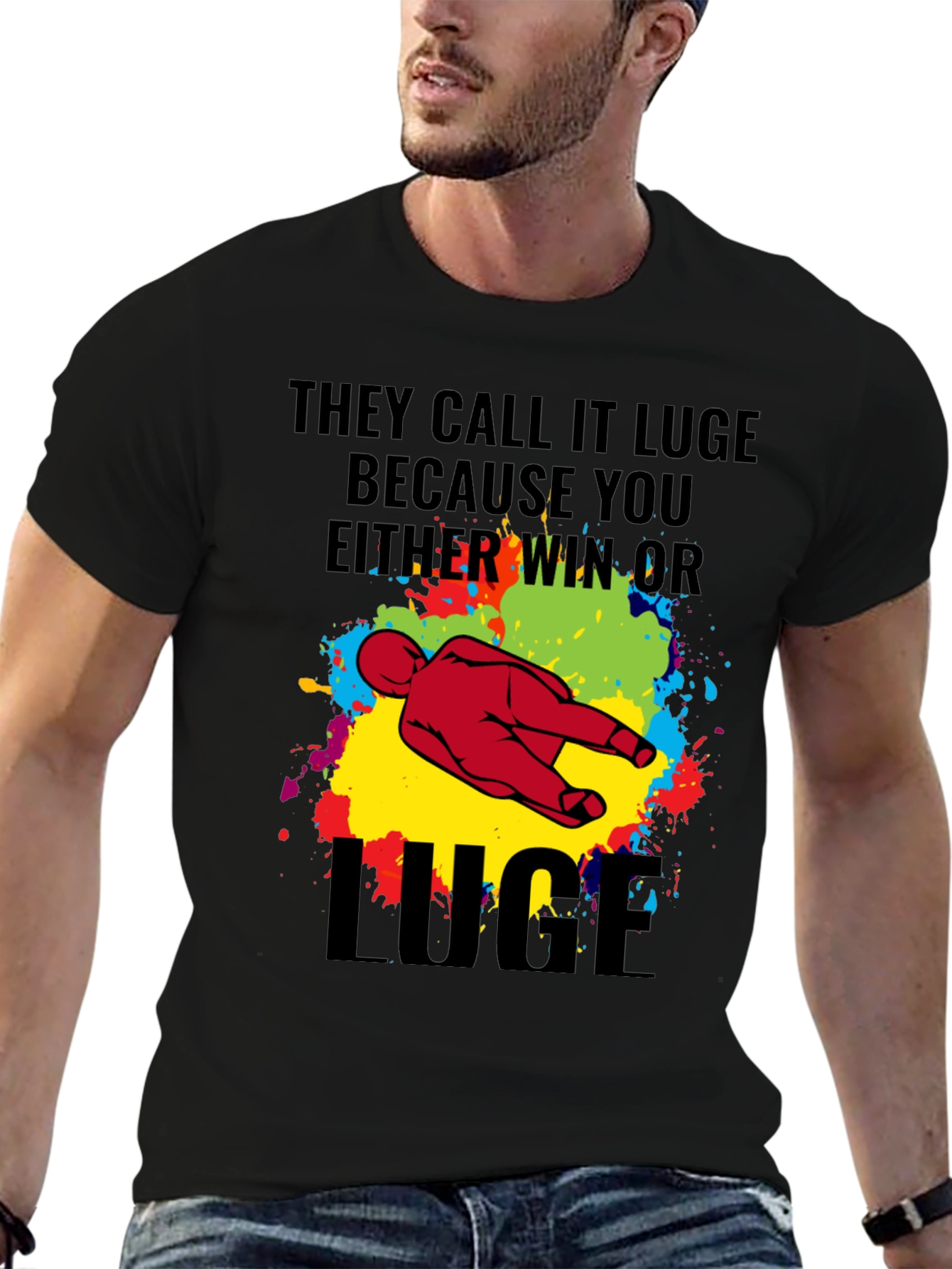 Black Funny Luge T-Shirt - Win or Luge Graphic Tee view 6