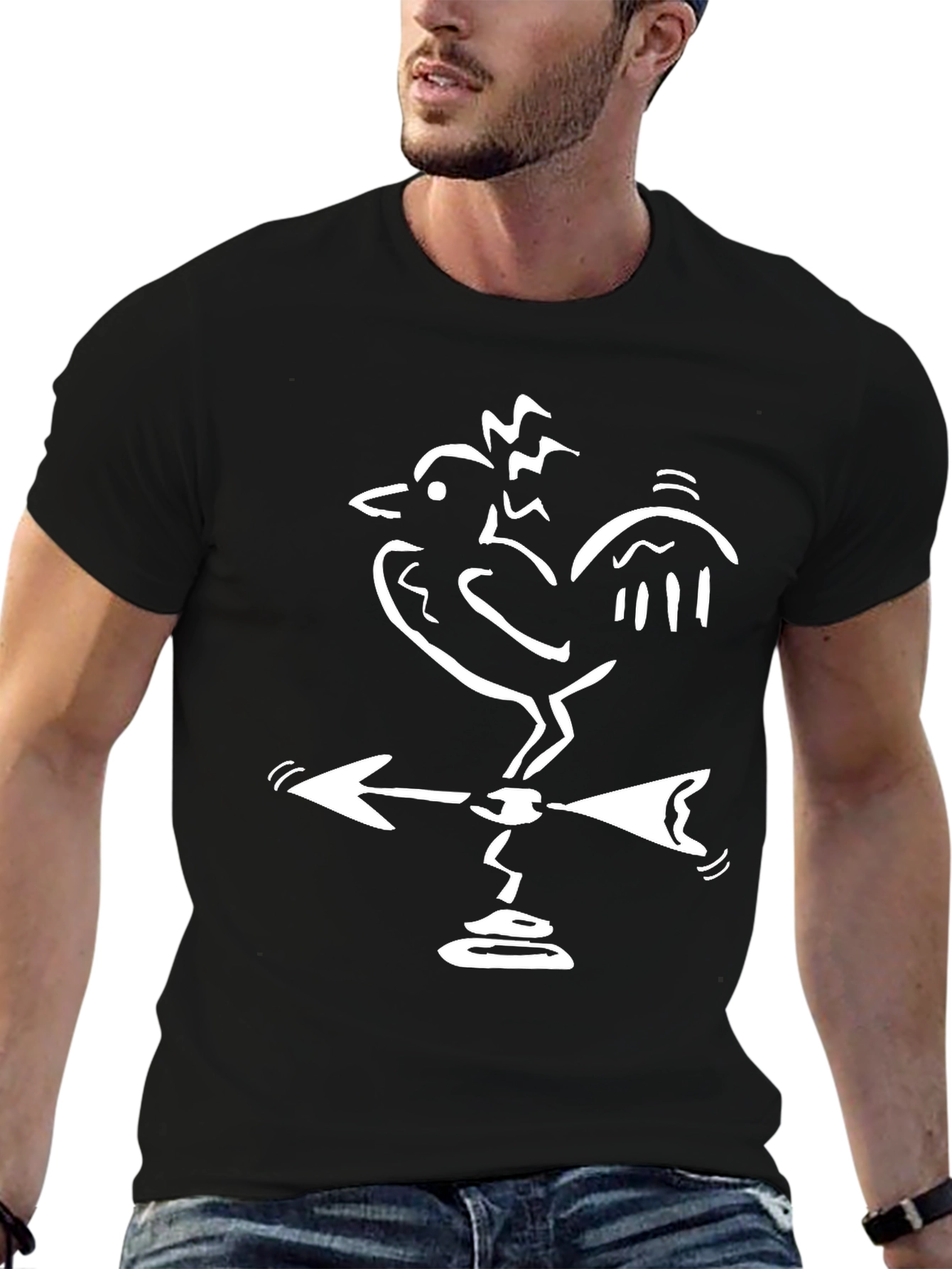 Black Rooster Weathervane Graphic Tee - Black Cotton Blend view 6
