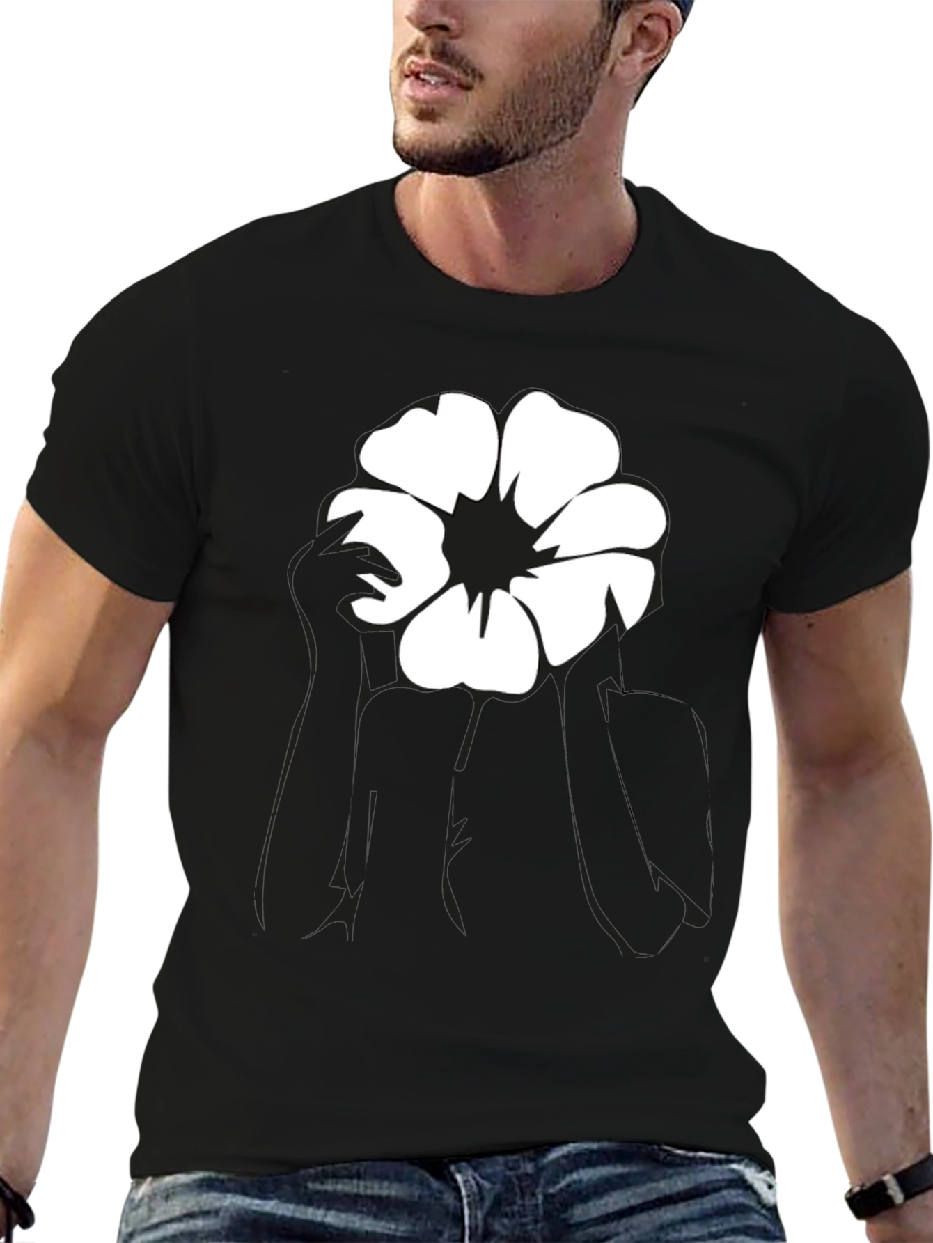 Black Black T-Shirt with Flower Graphic view 6